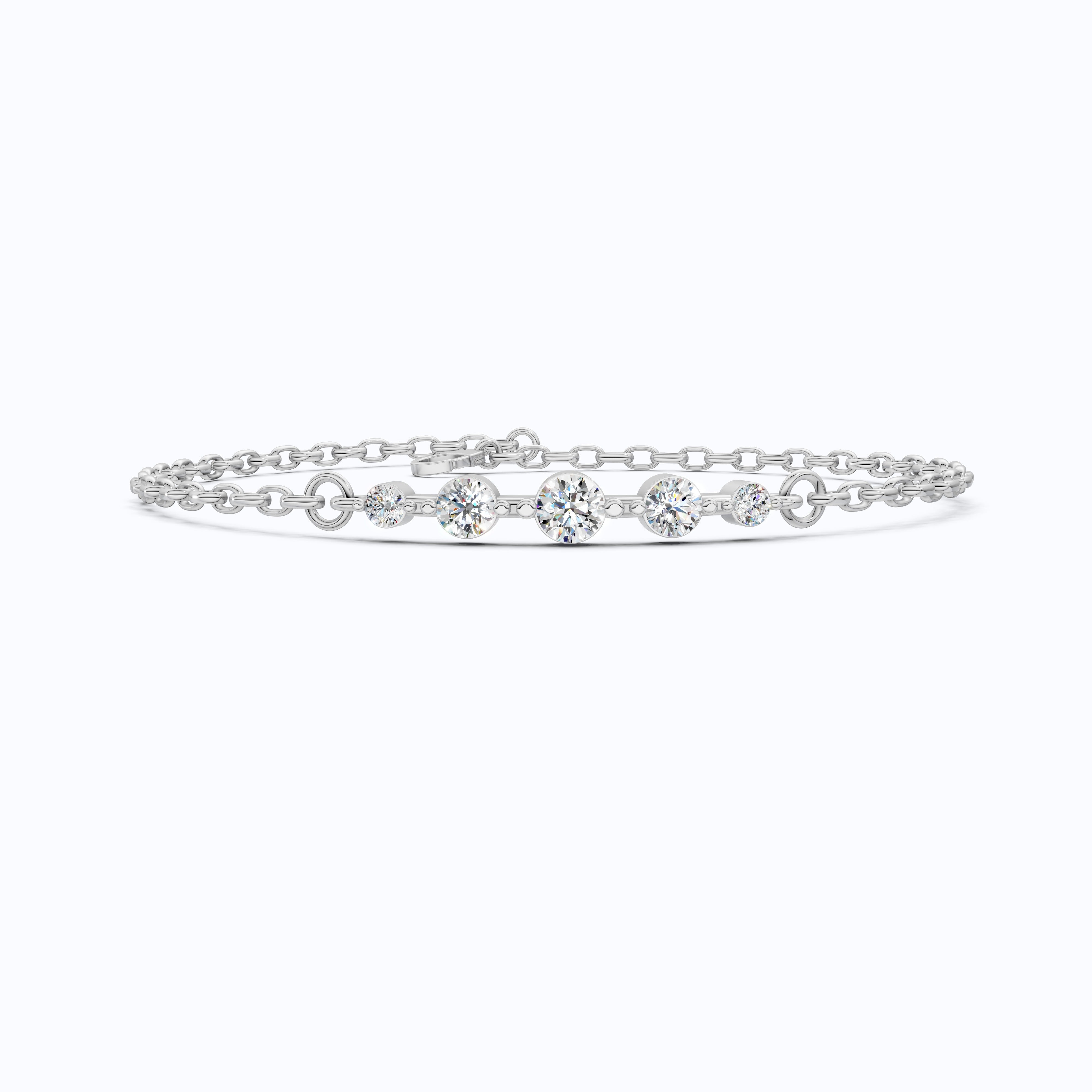 Classic Graduated Round Station Chain Bracelet in Lab Grown Diamond-14k Solid Gold, Handmade Jewelry, Everyday Luxury Gift For Women