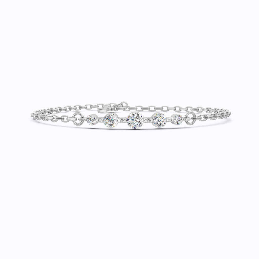 Classic Graduated Round Station Chain Bracelet in Lab Grown Diamond-14k Solid Gold, Handmade Jewelry, Everyday Luxury Gift For Women