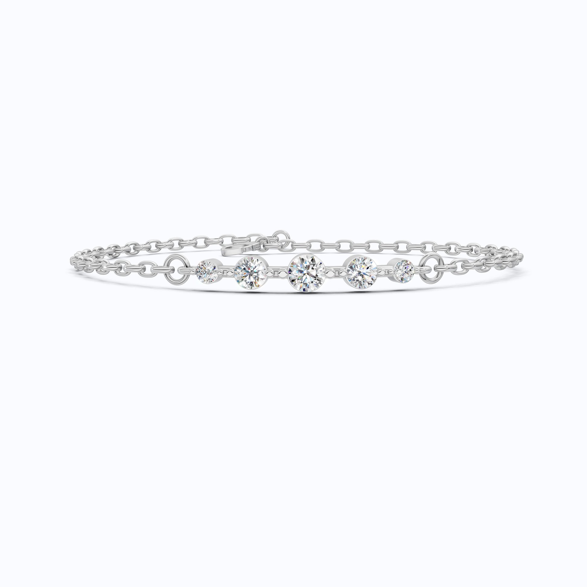 Classic Graduated Round Station Chain Bracelet in Lab Grown Diamond-14k Solid Gold, Handmade Jewelry, Everyday Luxury Gift For Women