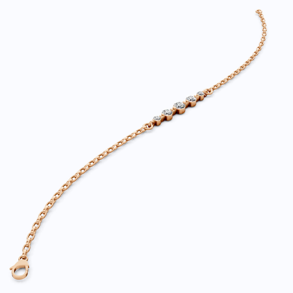 Classic Graduated Round Station Chain Bracelet in Lab Grown Diamond-14k Solid Gold, Handmade Jewelry, Everyday Luxury Gift For Women