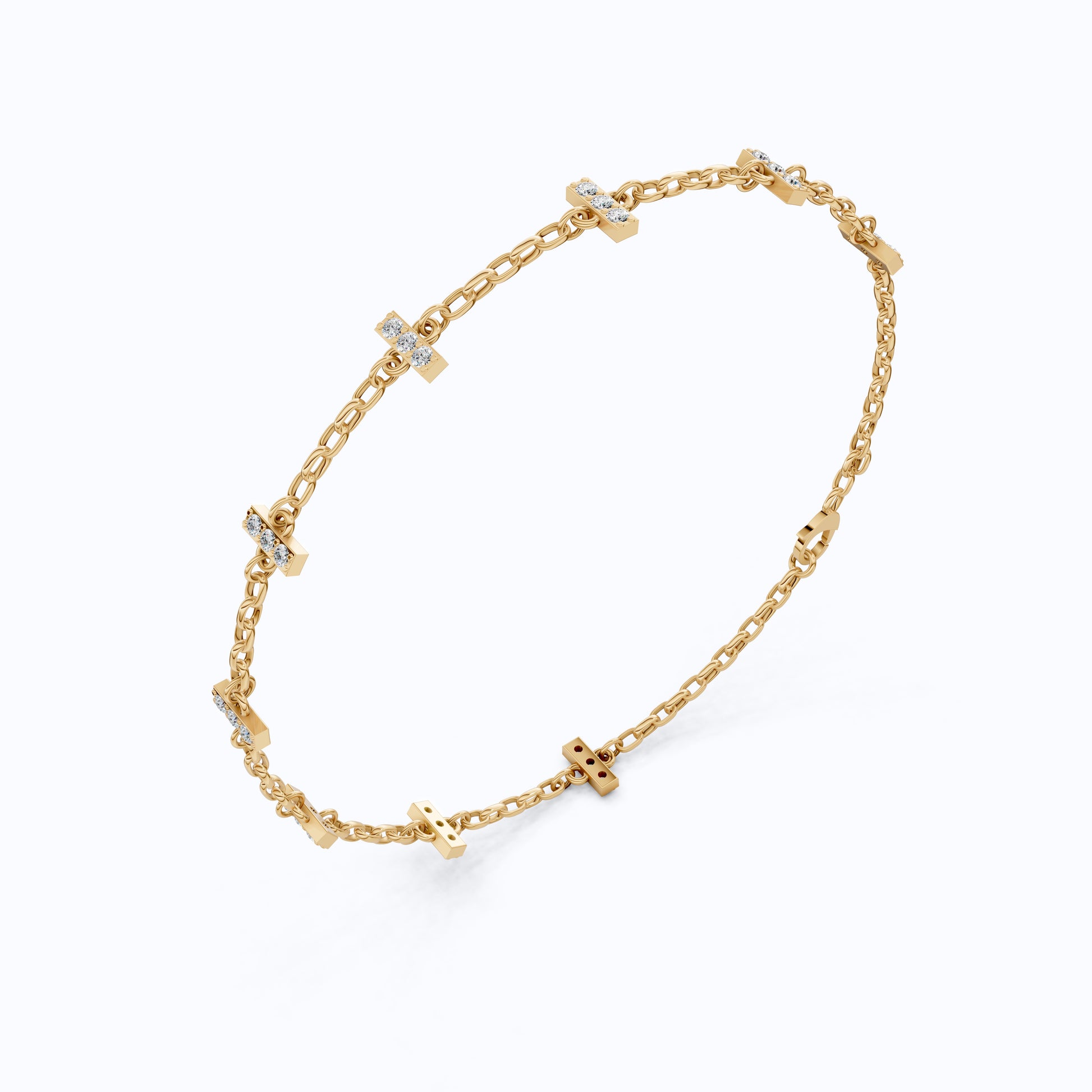Faith-Inspired Cross Bar Station Pavé Chain Bracelet in Lab Grown Diamond-14k Solid Gold, Daily Wear Bracelet For Women, Everyday Luxury Gift