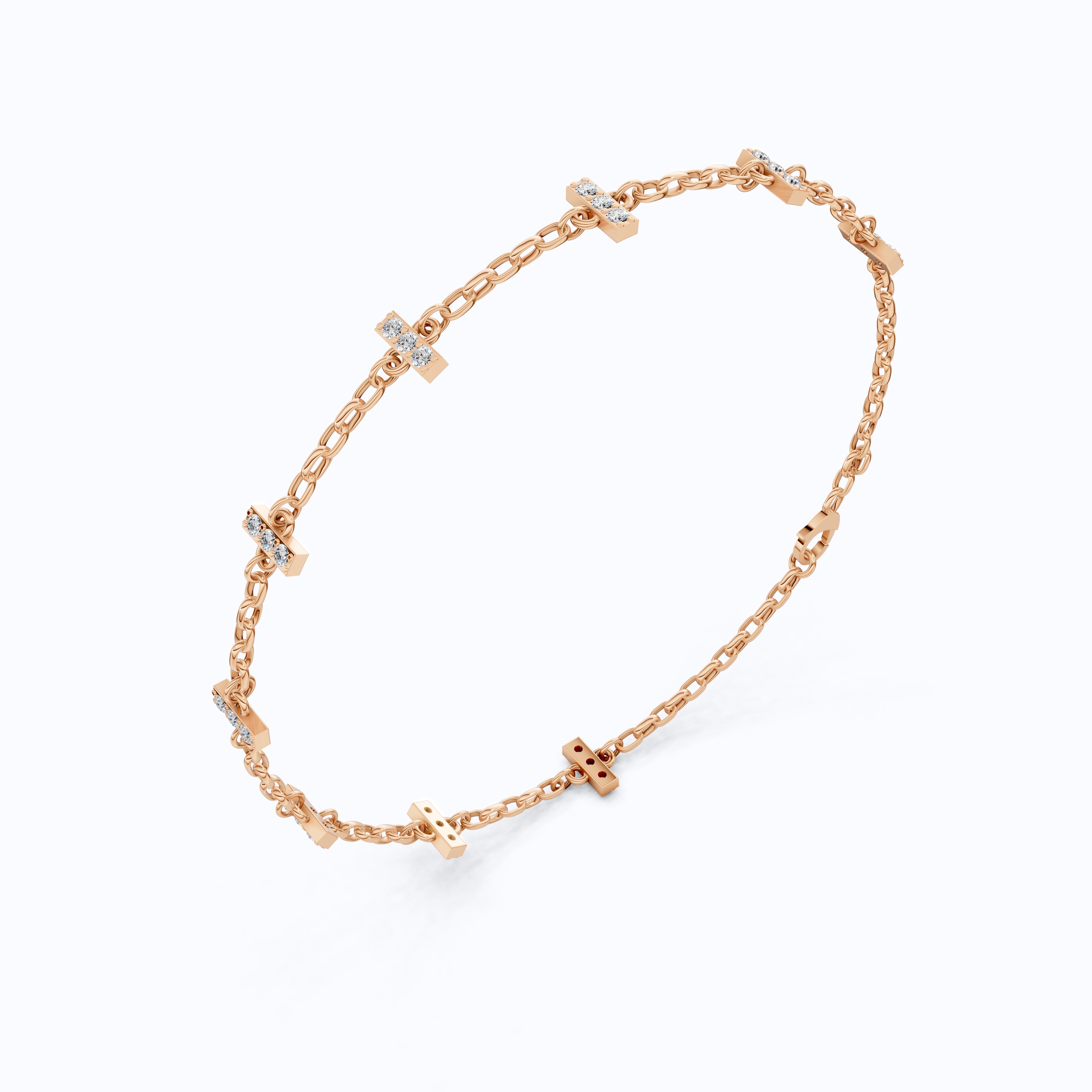 Faith-Inspired Cross Bar Station Pavé Chain Bracelet in Lab Grown Diamond-14k Solid Gold, Daily Wear Bracelet For Women, Everyday Luxury Gift