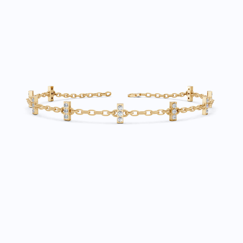 Faith-Inspired Cross Bar Station Pavé Chain Bracelet in Lab Grown Diamond-14k Solid Gold, Daily Wear Bracelet For Women, Everyday Luxury Gift