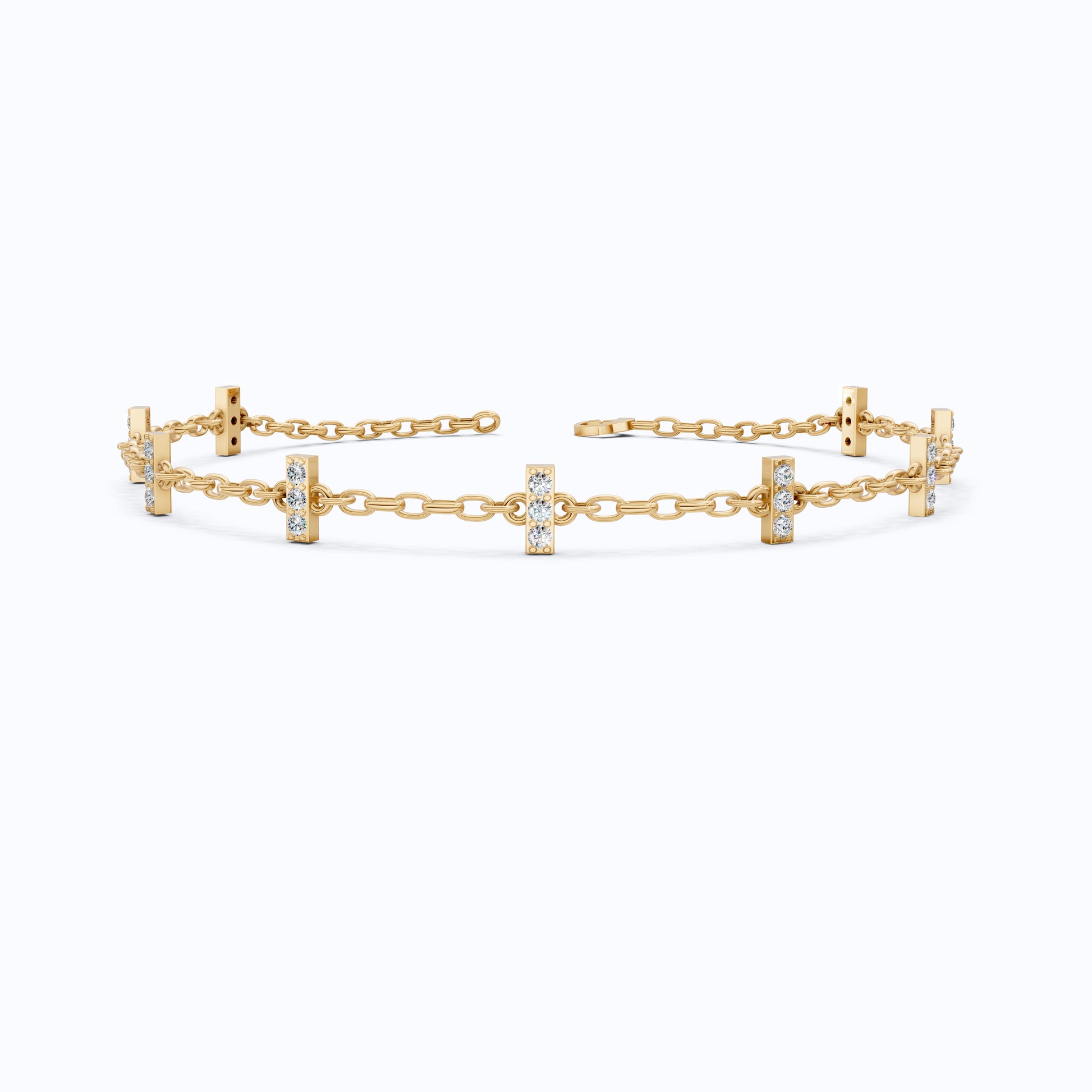 Faith-Inspired Cross Bar Station Pavé Chain Bracelet in Lab Grown Diamond-14k Solid Gold, Daily Wear Bracelet For Women, Everyday Luxury Gift