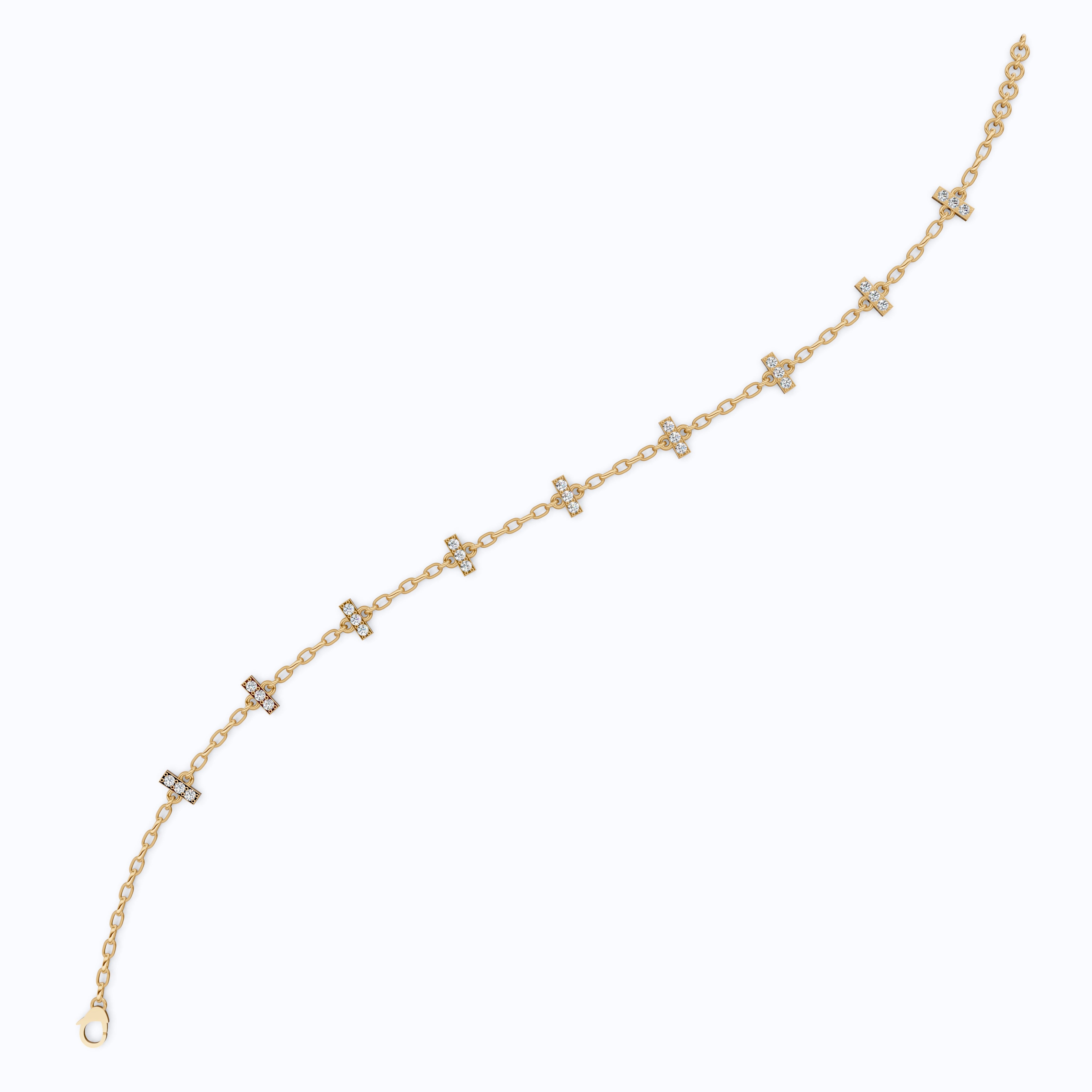 Faith-Inspired Cross Bar Station Pavé Chain Bracelet in Lab Grown Diamond-14k Solid Gold, Daily Wear Bracelet For Women, Everyday Luxury Gift