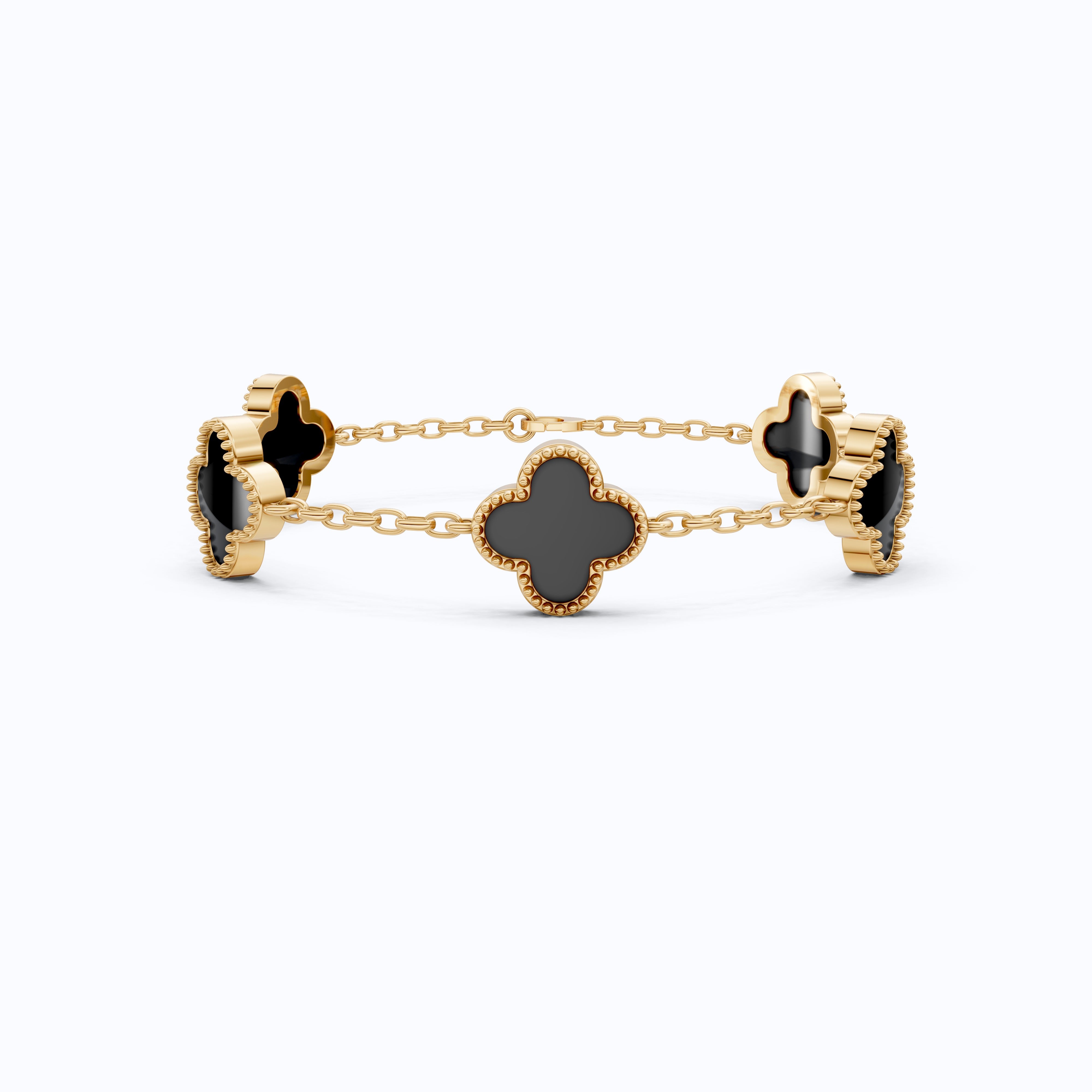 MOP Clover Charm Chain Bracelet – Solid 9k/14k Gold or Silver Wedding Bracelet, Handmade Gift for Her, Elegant Bridal Gift for Wife/women