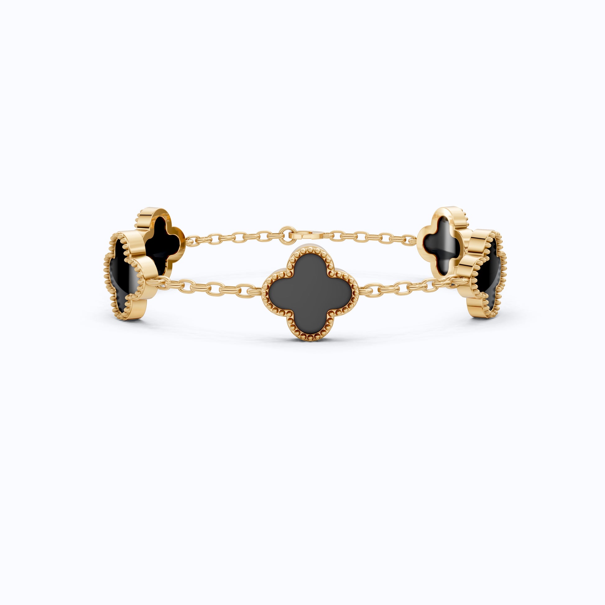 MOP Clover Charm Chain Bracelet – Solid 9k/14k Gold or Silver Wedding Bracelet, Handmade Gift for Her, Elegant Bridal Gift for Wife/women