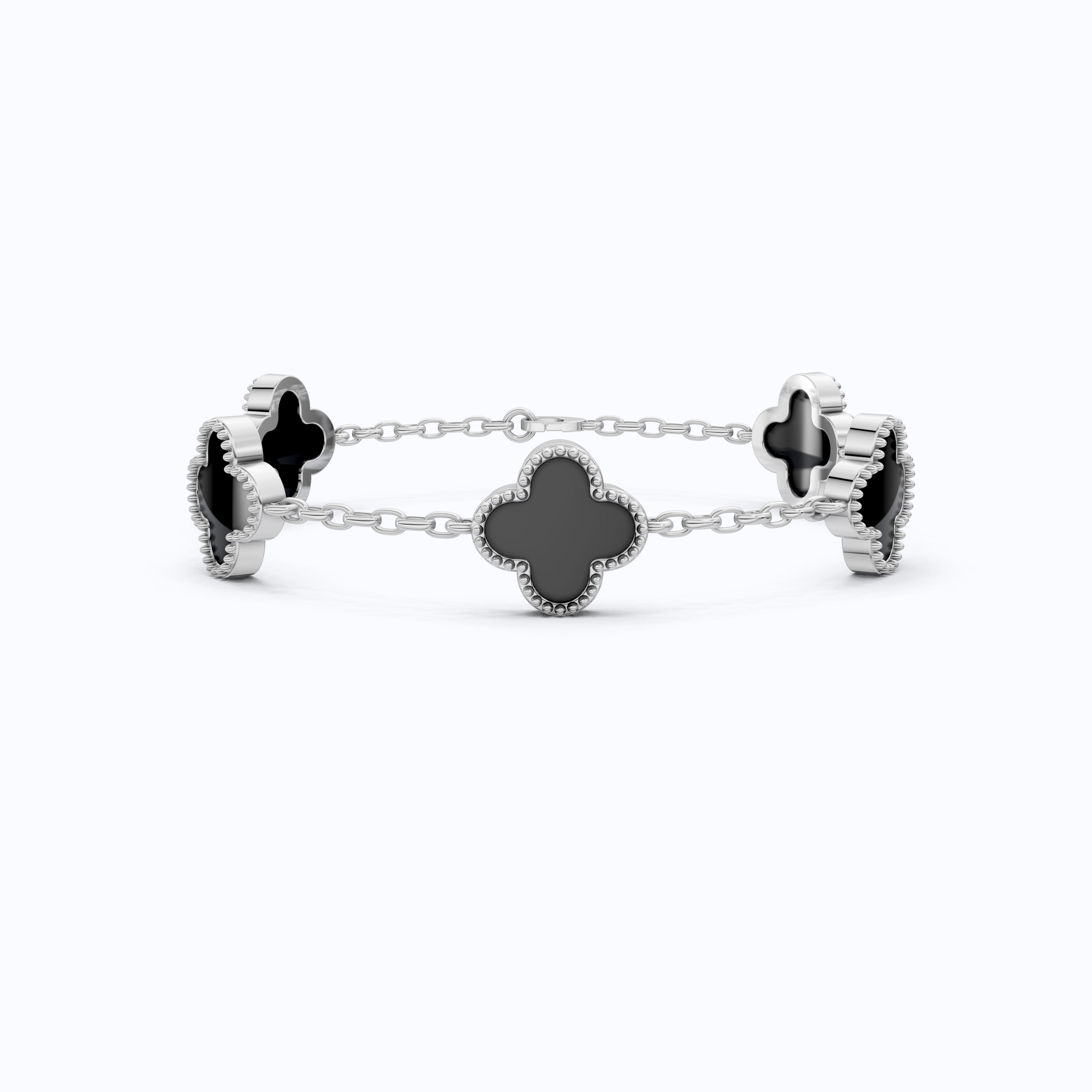 MOP Clover Charm Chain Bracelet – Solid 9k/14k Gold or Silver Wedding Bracelet, Handmade Gift for Her, Elegant Bridal Gift for Wife/women