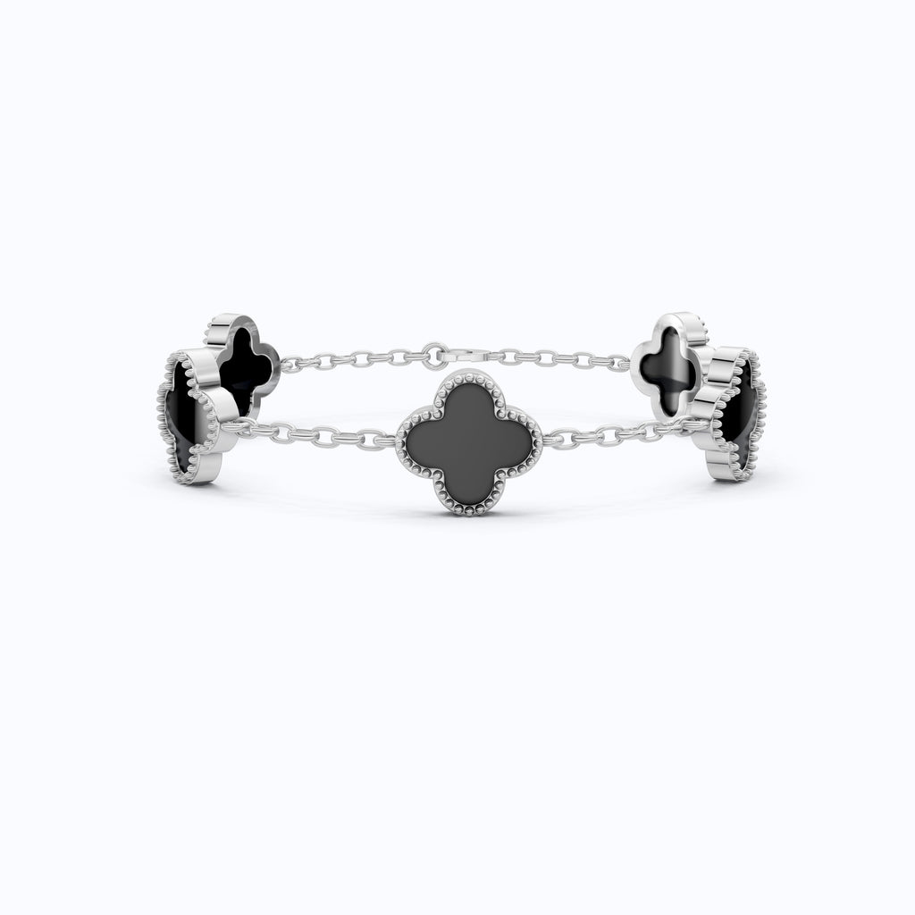 MOP Clover Charm Chain Bracelet – Solid 9k/14k Gold or Silver Wedding Bracelet, Handmade Gift for Her, Elegant Bridal Gift for Wife/women