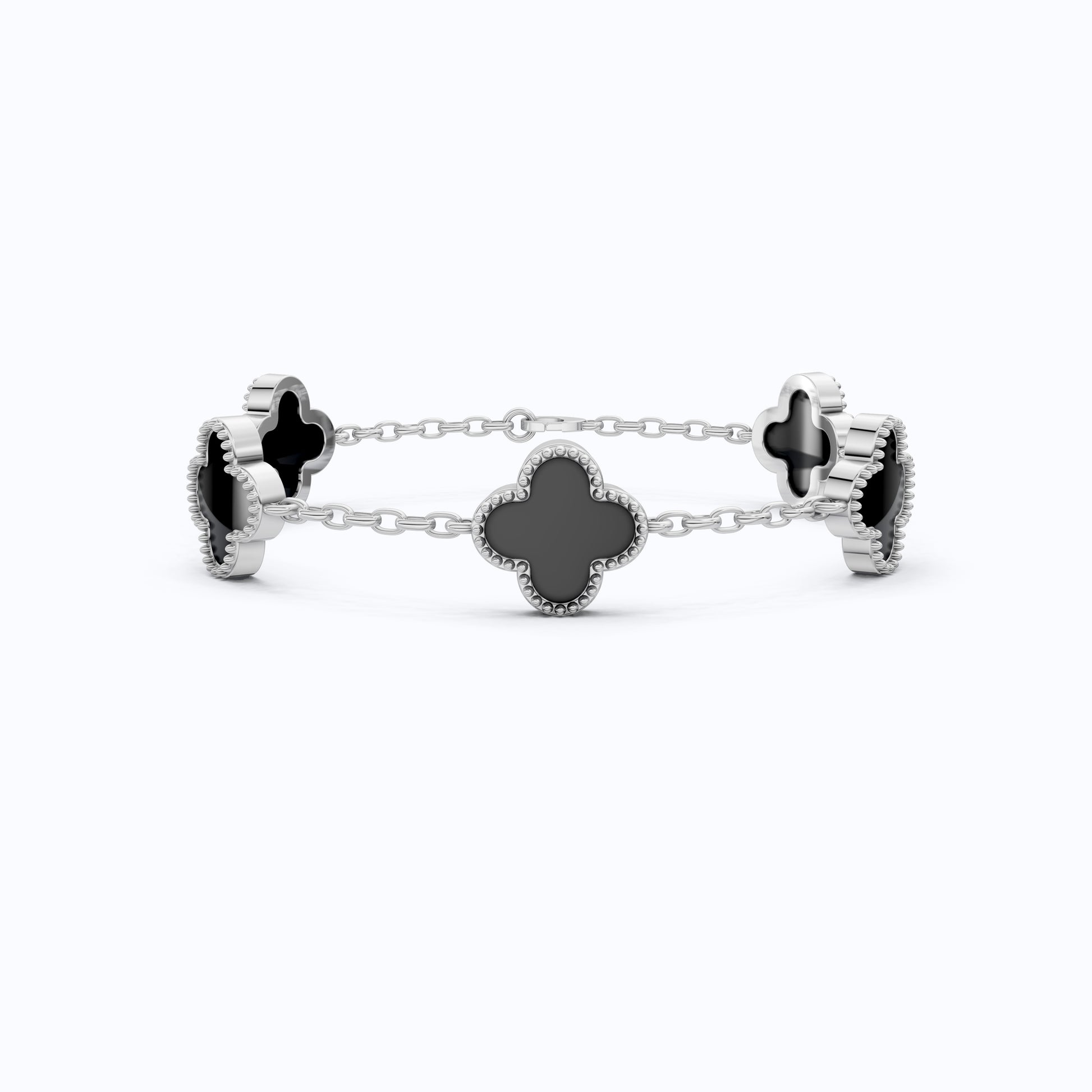 MOP Clover Charm Chain Bracelet – Solid 9k/14k Gold or Silver Wedding Bracelet, Handmade Gift for Her, Elegant Bridal Gift for Wife/women