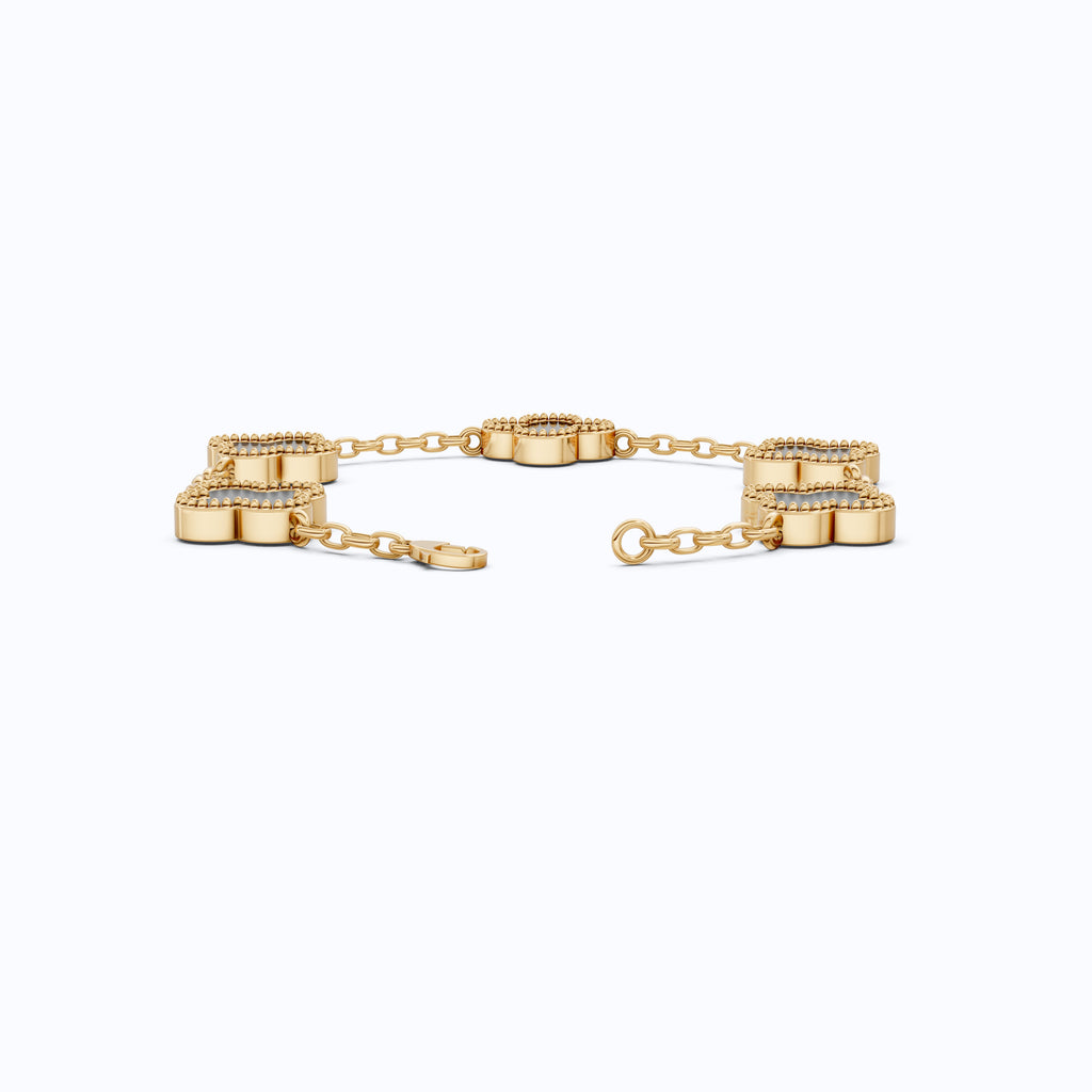 MOP Clover Charm Chain Bracelet – Solid 9k/14k Gold or Silver Wedding Bracelet, Handmade Gift for Her, Elegant Bridal Gift for Wife/women