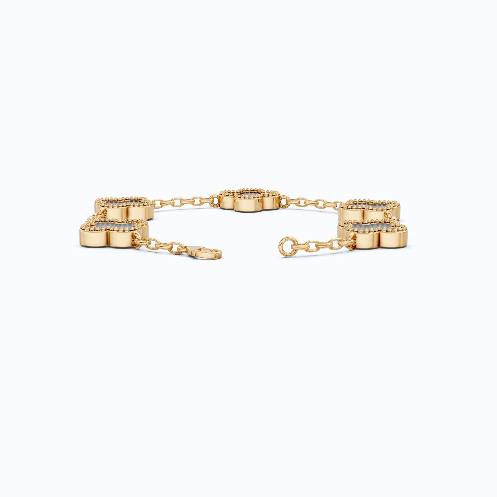 MOP Clover Charm Chain Bracelet – Solid 9k/14k Gold or Silver Wedding Bracelet, Handmade Gift for Her, Elegant Bridal Gift for Wife/women