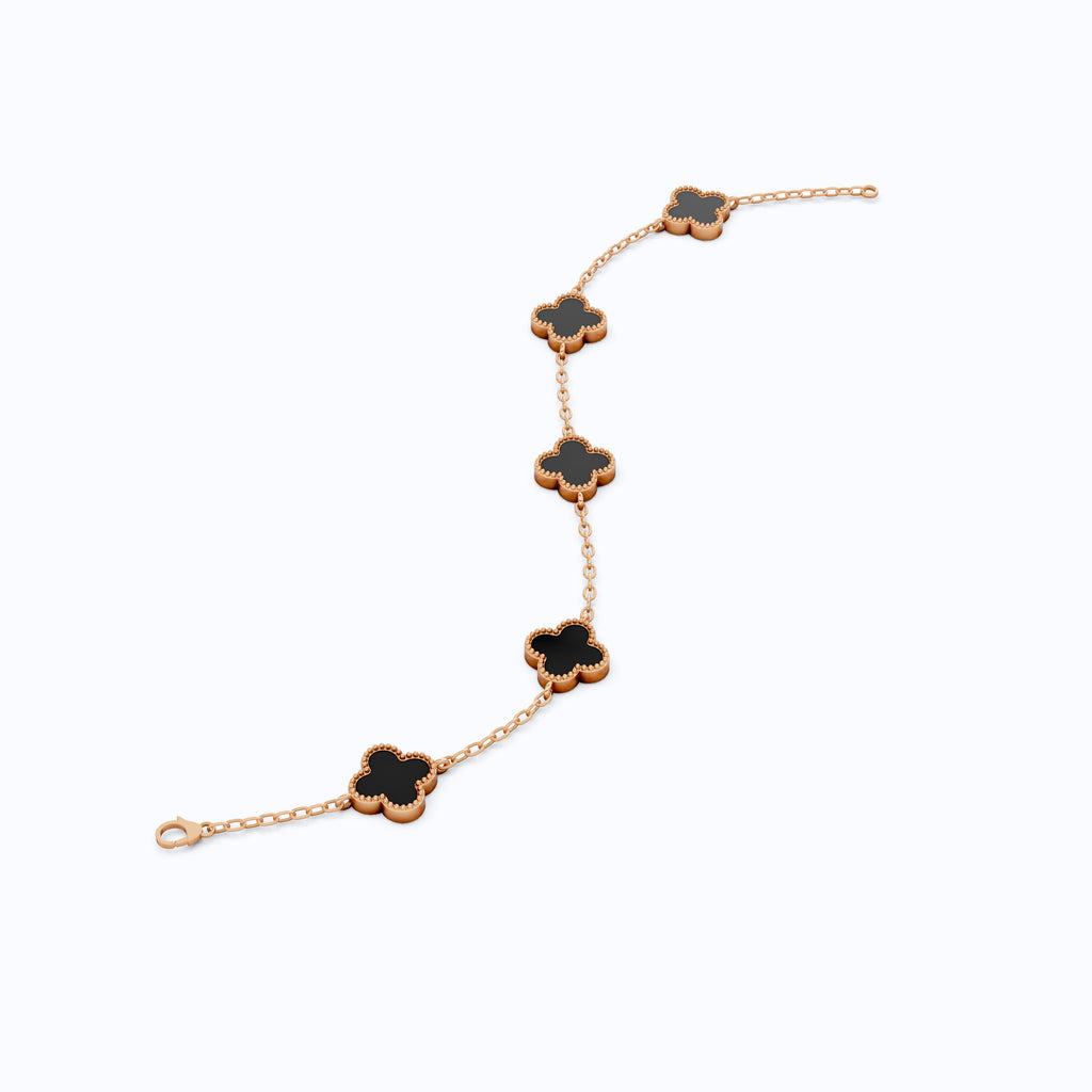 MOP Clover Charm Chain Bracelet – Solid 9k/14k Gold or Silver Wedding Bracelet, Handmade Gift for Her, Elegant Bridal Gift for Wife/women