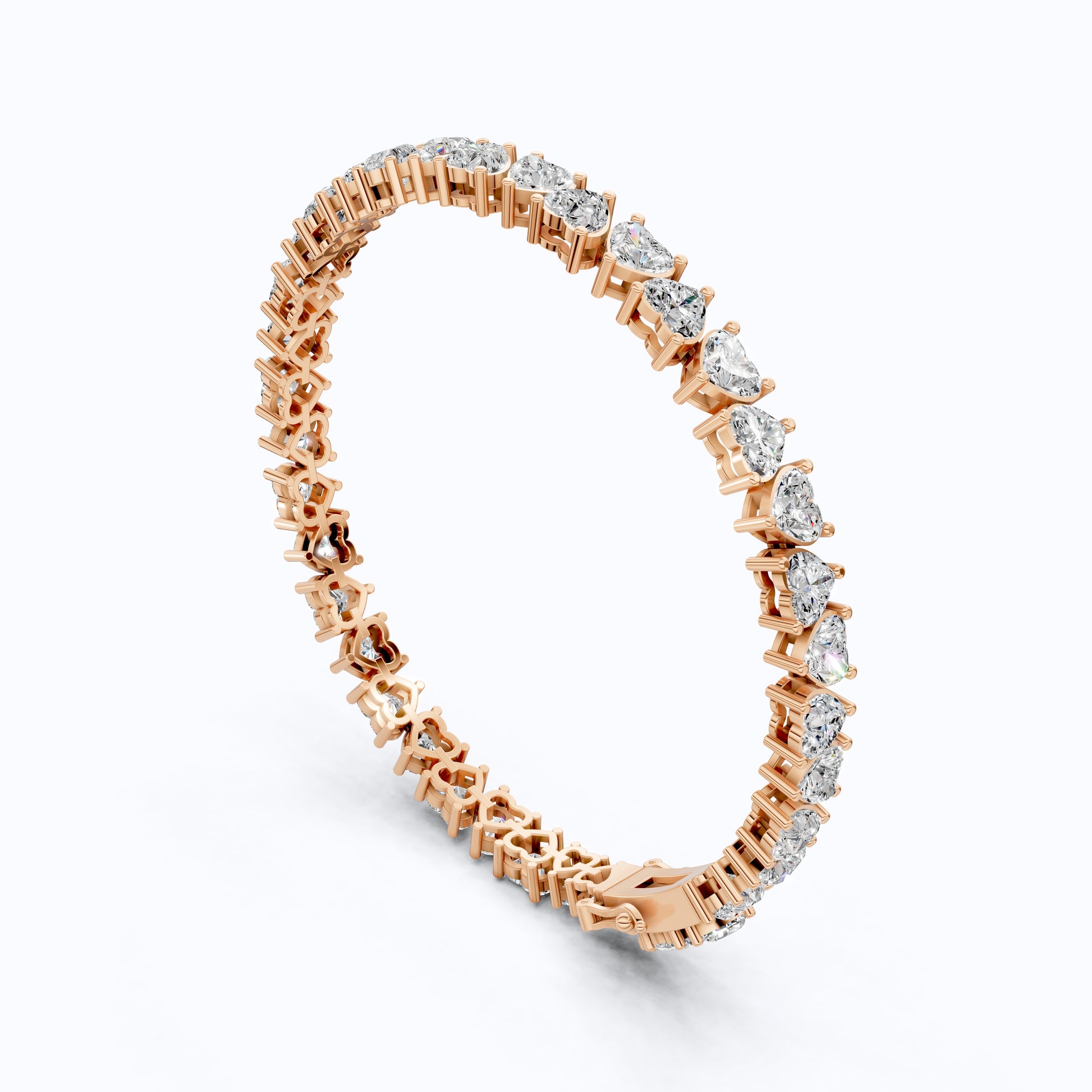 Classic Heart Shape Tennis Bracelet - 9k/14k Solid Gold, Heart Shaped Bracelet For Wife, Handmade Luxury Gift
