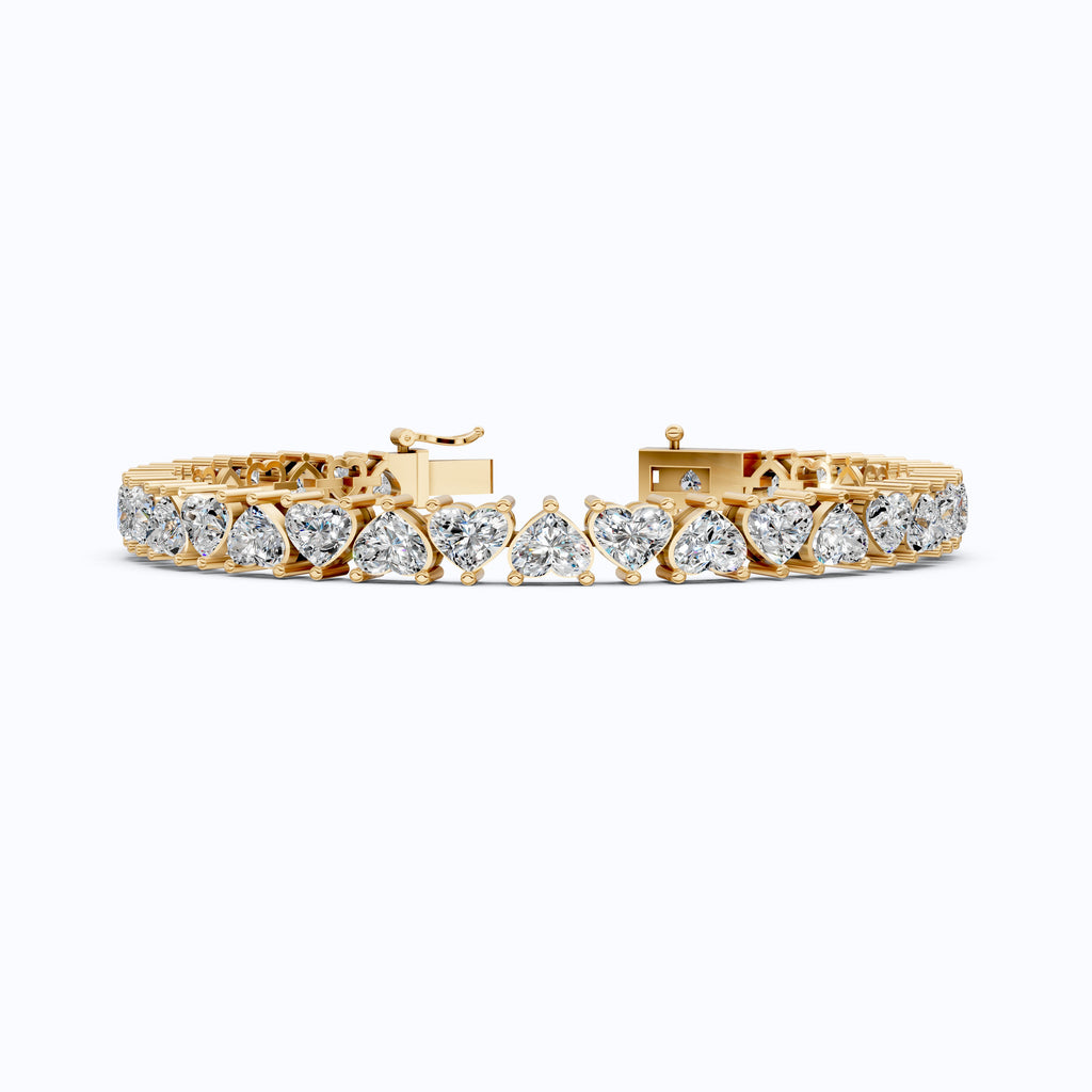 Classic Heart Shape Tennis Bracelet - 9k/14k Solid Gold, Heart Shaped Bracelet For Wife, Handmade Luxury Gift