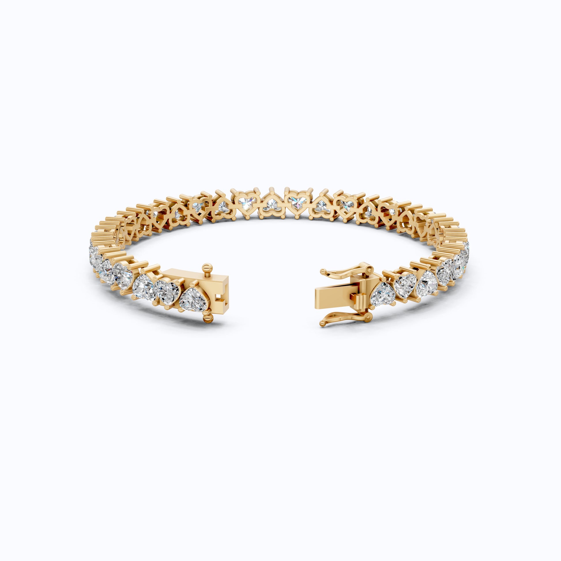 Classic Heart Shape Tennis Bracelet - 9k/14k Solid Gold, Heart Shaped Bracelet For Wife, Handmade Luxury Gift