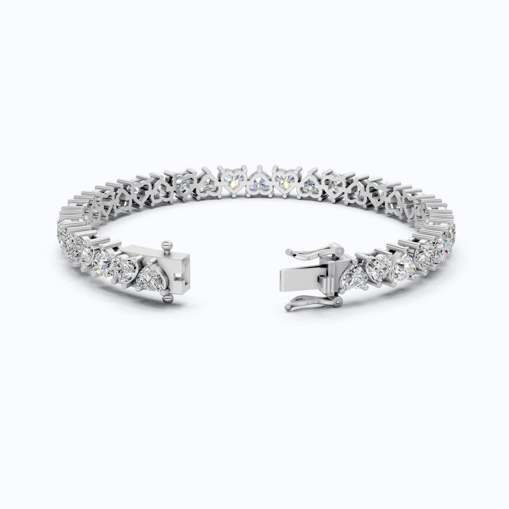 Classic Heart Shape Tennis Bracelet - 9k/14k Solid Gold, Heart Shaped Bracelet For Wife, Handmade Luxury Gift