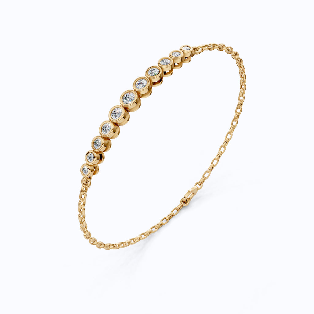 Graduated Round Bezel Set Diamond Chain Bracelet in Lab Grown Diamond - 14k Solid Gold, Everyday Luxury Jewelry, Handmade Jewelry
