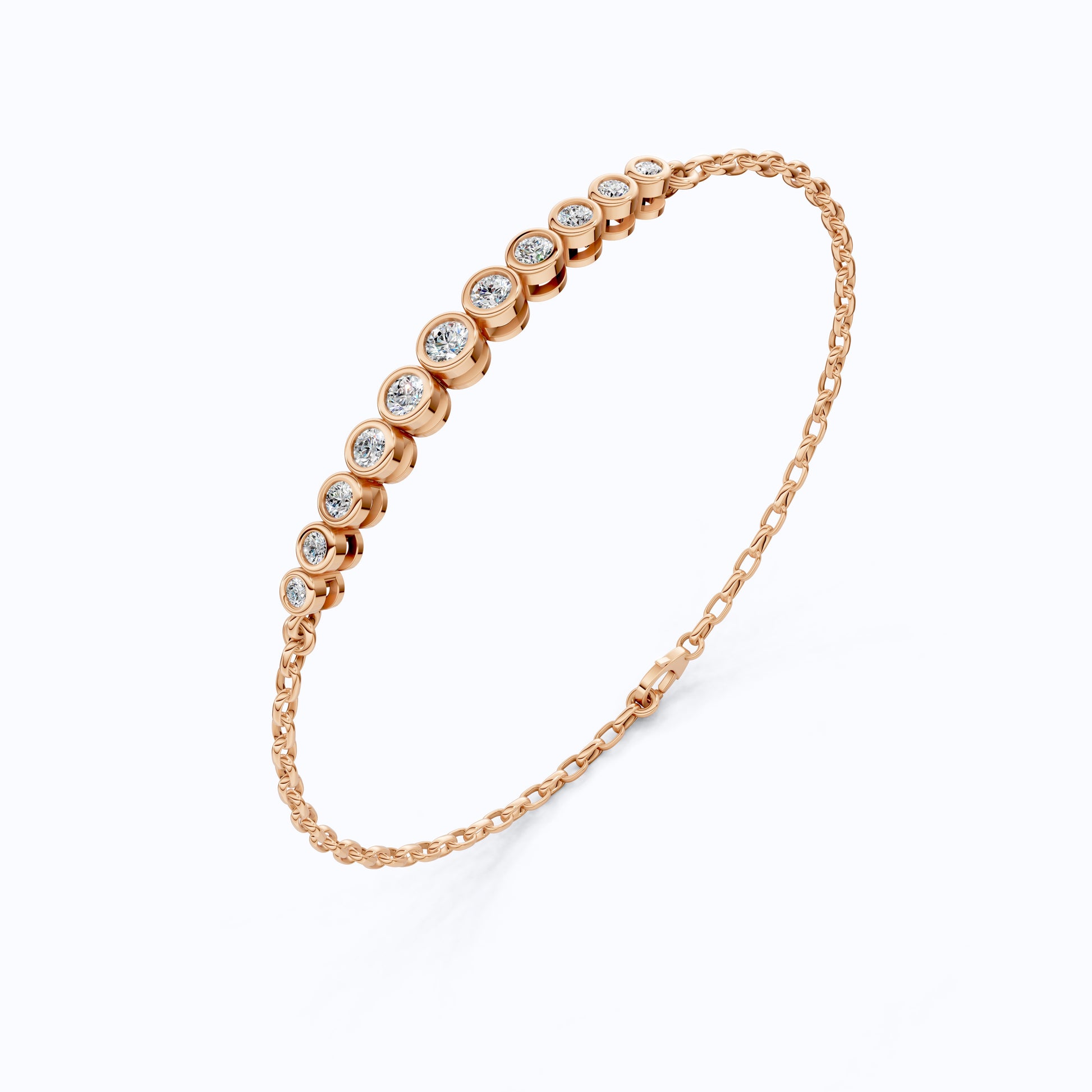 Graduated Round Bezel Set Diamond Chain Bracelet in Lab Grown Diamond - 14k Solid Gold, Everyday Luxury Jewelry, Handmade Jewelry