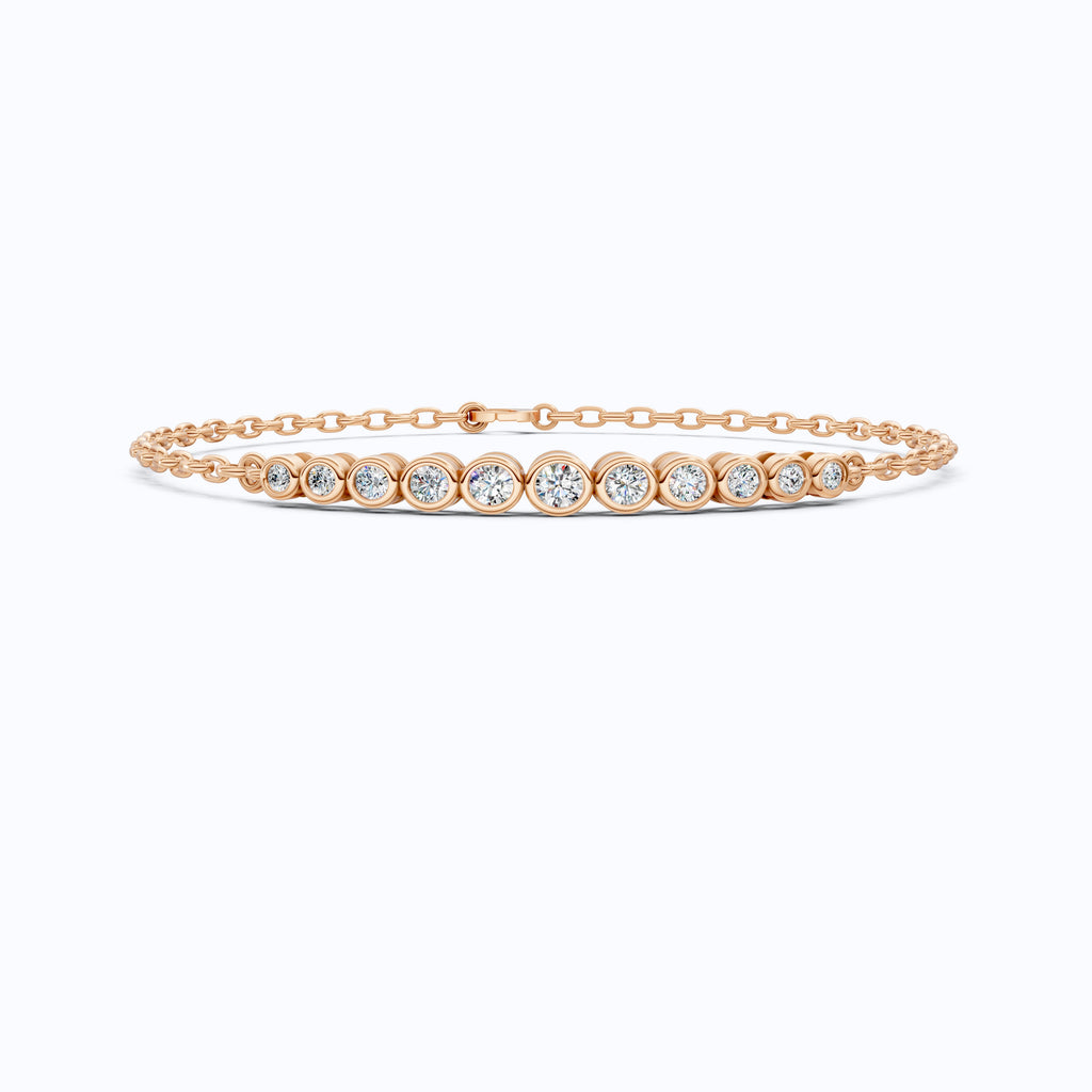 Graduated Round Bezel Set Diamond Chain Bracelet in Lab Grown Diamond - 14k Solid Gold, Everyday Luxury Jewelry, Handmade Jewelry
