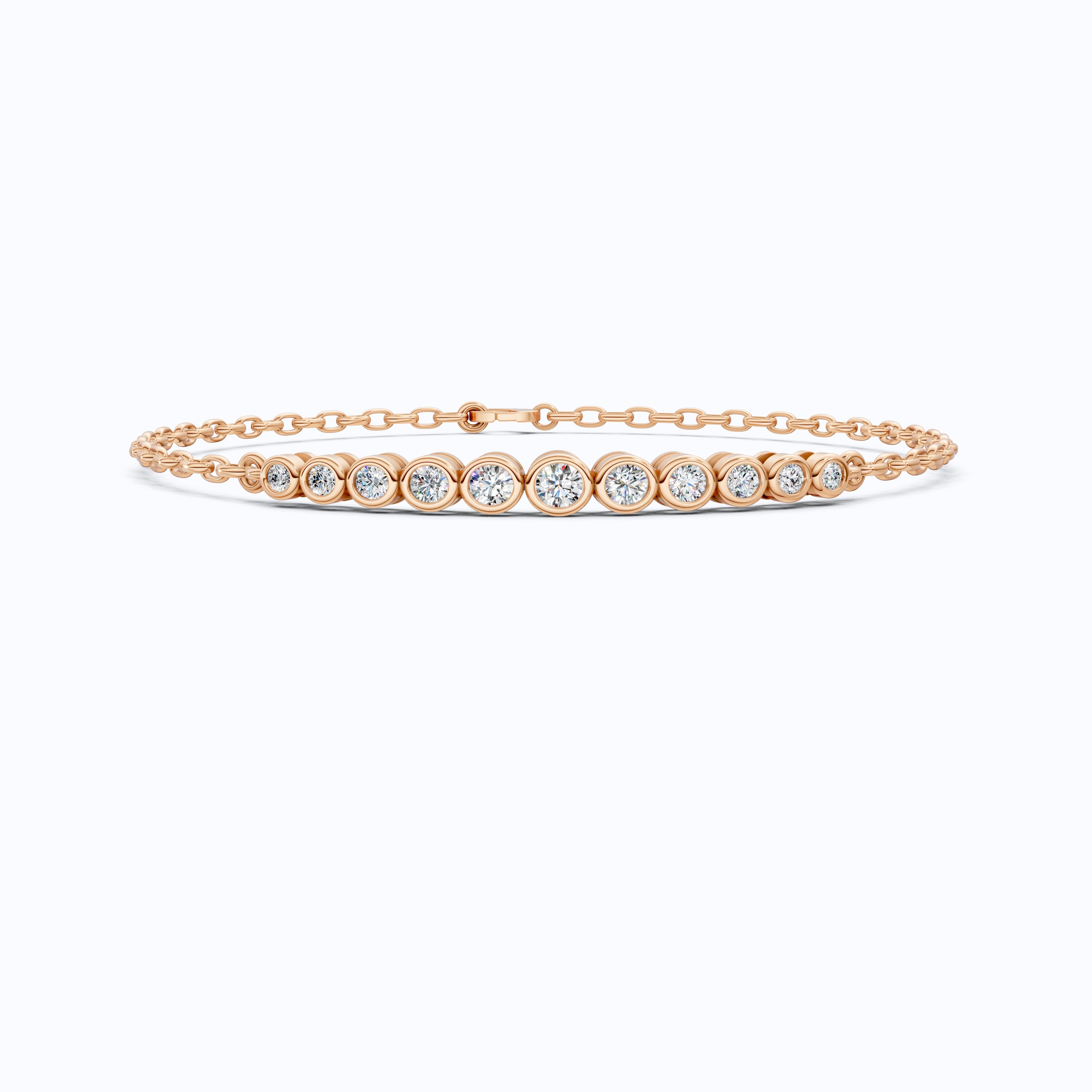 Graduated Round Bezel Set Diamond Chain Bracelet in Lab Grown Diamond - 14k Solid Gold, Everyday Luxury Jewelry, Handmade Jewelry