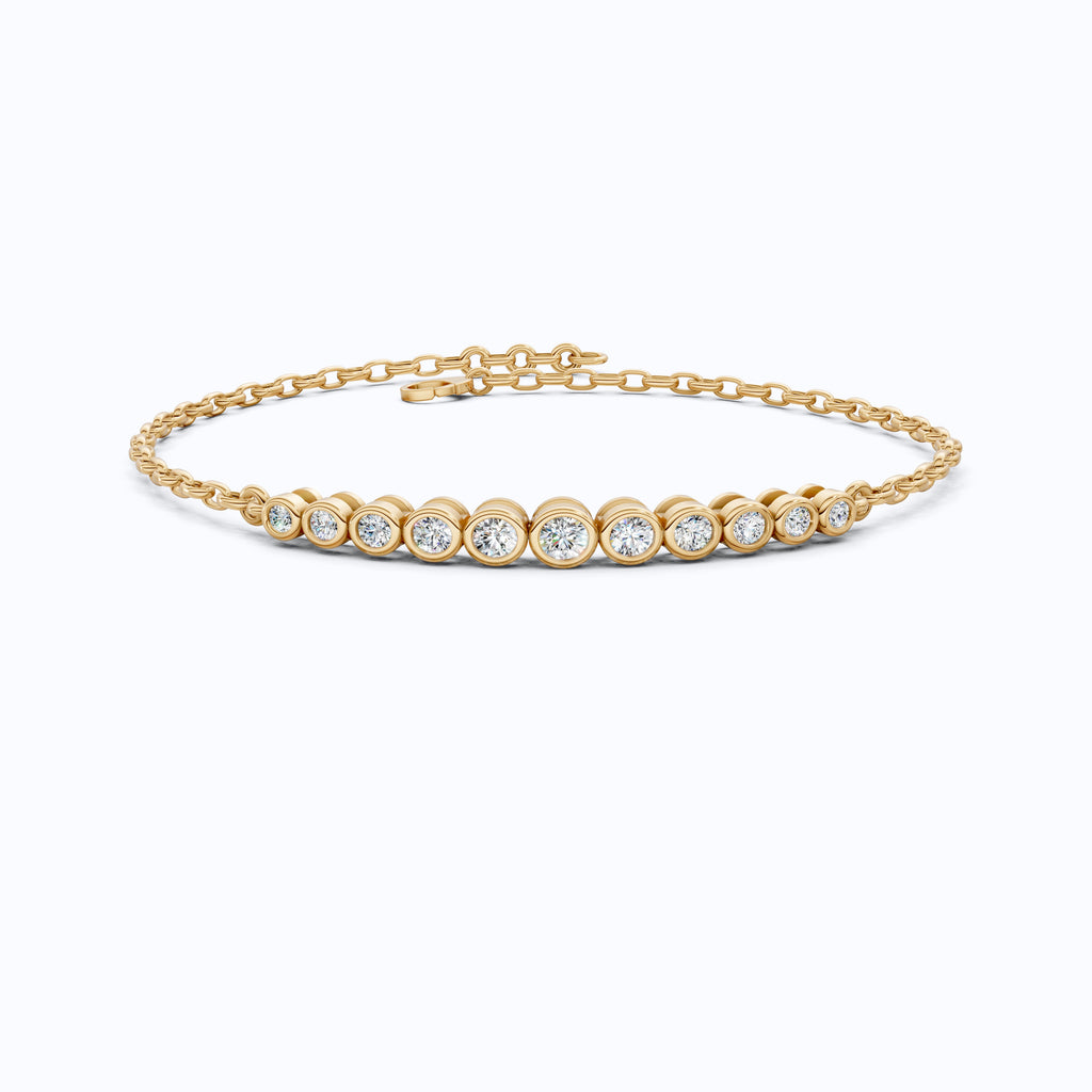 Graduated Round Bezel Set Diamond Chain Bracelet in Lab Grown Diamond - 14k Solid Gold, Everyday Luxury Jewelry, Handmade Jewelry