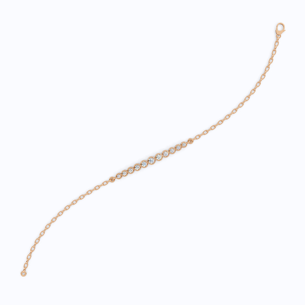 Graduated Round Bezel Set Diamond Chain Bracelet in Lab Grown Diamond - 14k Solid Gold, Everyday Luxury Jewelry, Handmade Jewelry