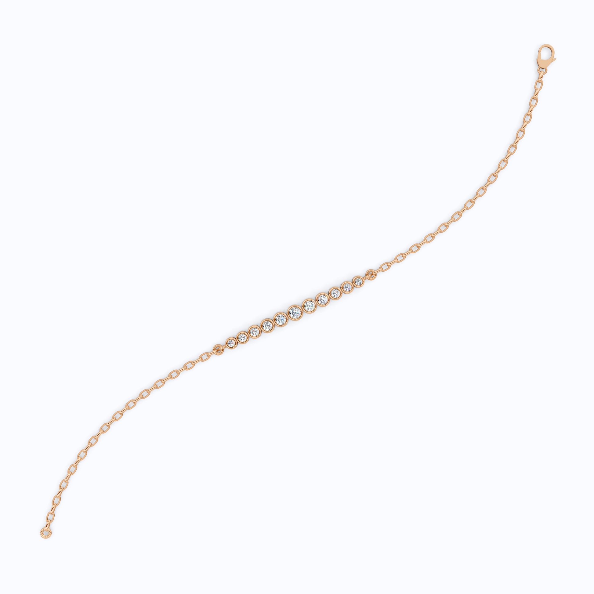 Graduated Round Bezel Set Diamond Chain Bracelet in Lab Grown Diamond - 14k Solid Gold, Everyday Luxury Jewelry, Handmade Jewelry