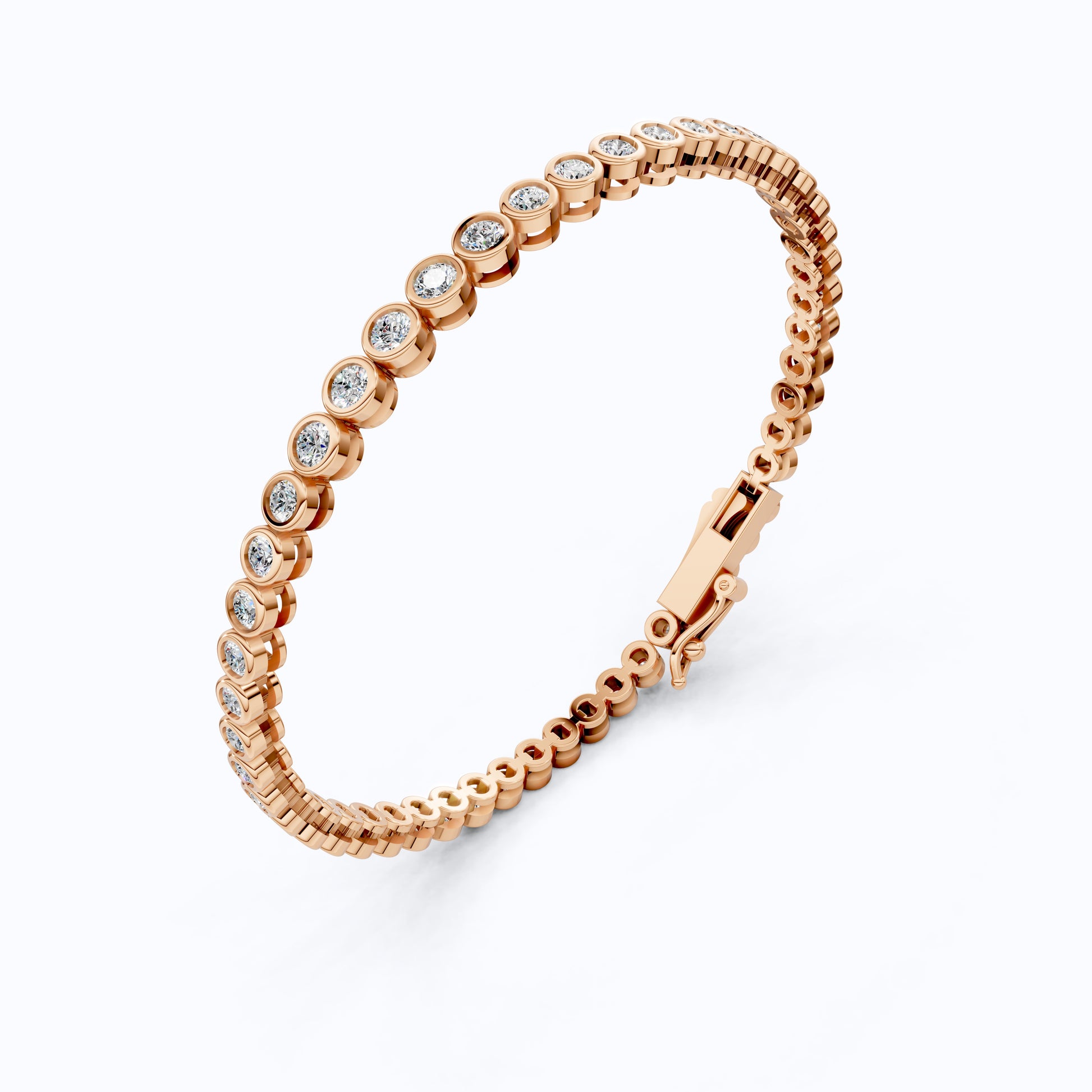 Minimalist Sleek Bezel-Set Round Tennis Bracelet in Lab Diamond – 14k Rose Gold, Gift for Women, Elegant Dainty Bracelet