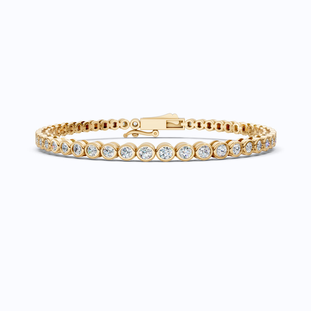 Minimalist Sleek Bezel-Set Round Tennis Bracelet in Lab Diamond – 14k Rose Gold, Gift for Women, Elegant Dainty Bracelet