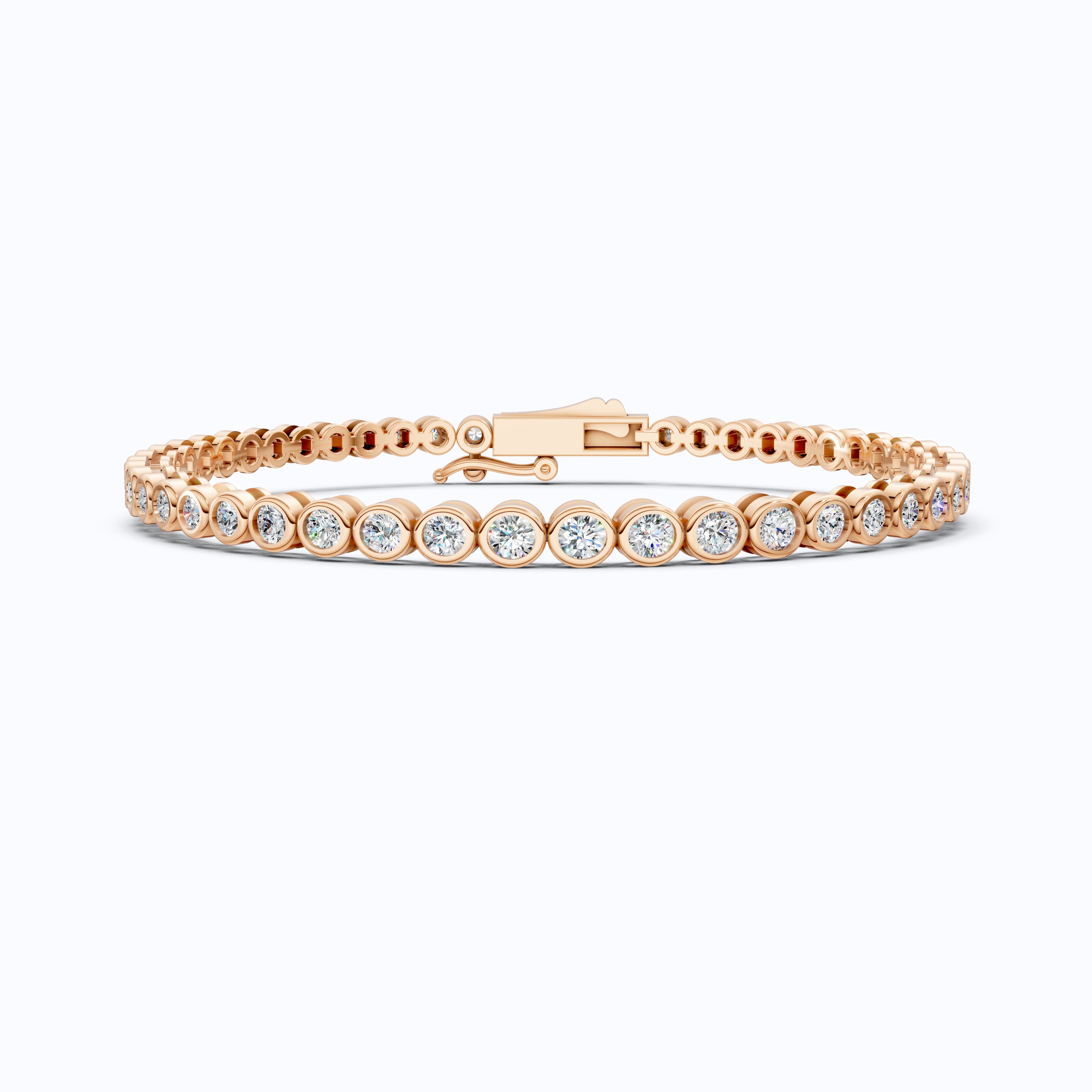 Minimalist Sleek Bezel-Set Round Tennis Bracelet in Lab Diamond – 14k Rose Gold, Gift for Women, Elegant Dainty Bracelet