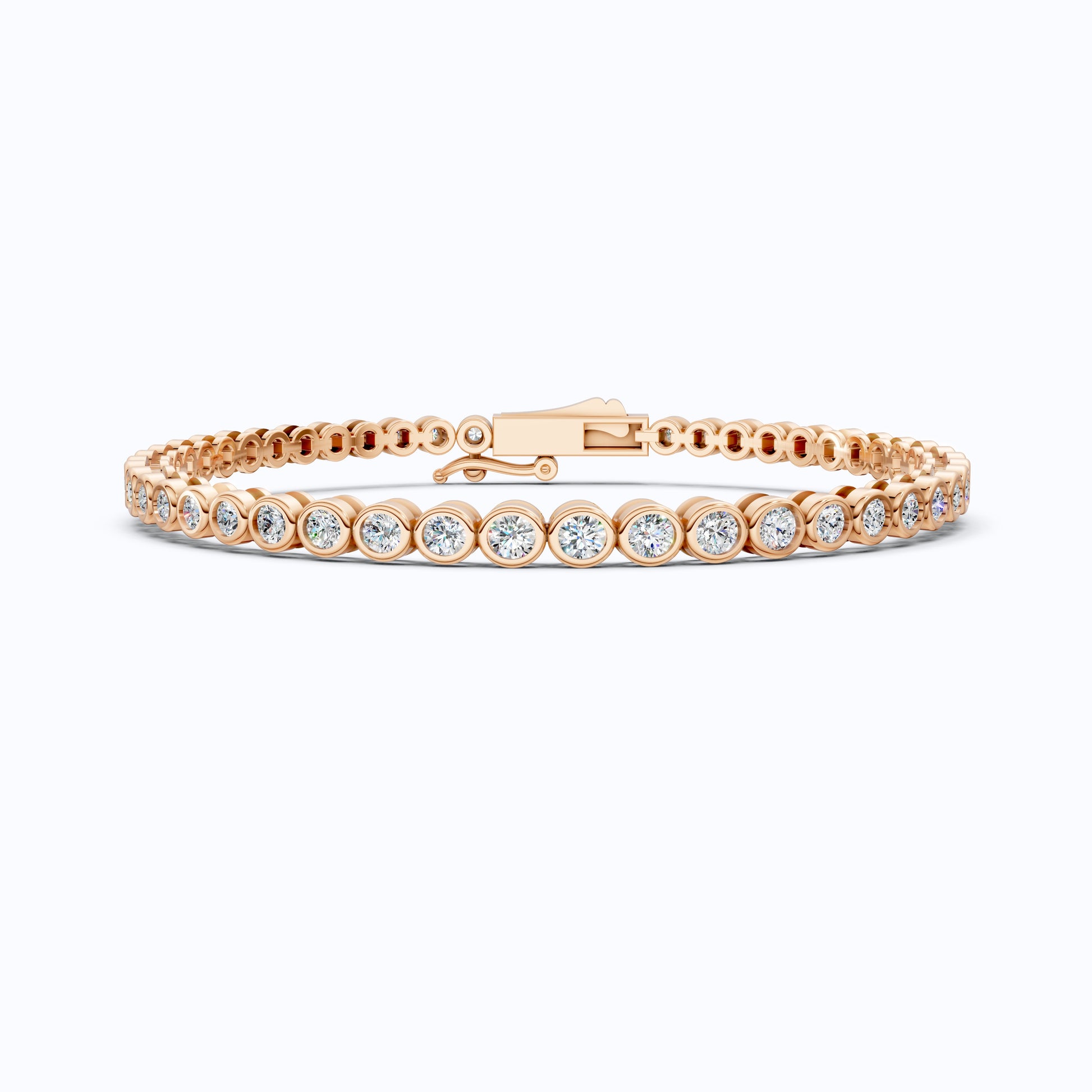 Minimalist Sleek Bezel-Set Round Tennis Bracelet in Lab Diamond – 14k Rose Gold, Gift for Women, Elegant Dainty Bracelet