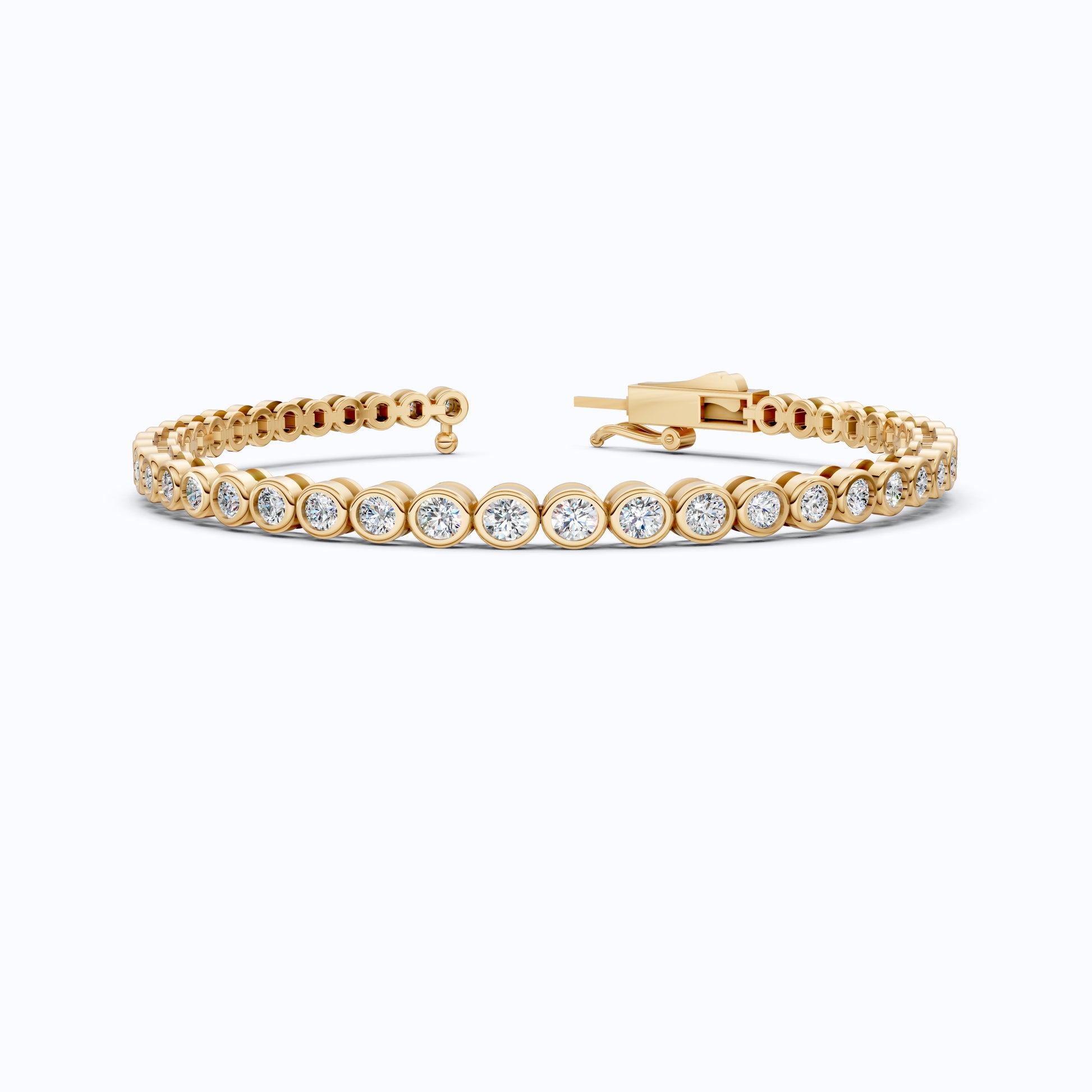 Minimalist Sleek Bezel-Set Round Tennis Bracelet in Lab Diamond – 14k Rose Gold, Gift for Women, Elegant Dainty Bracelet