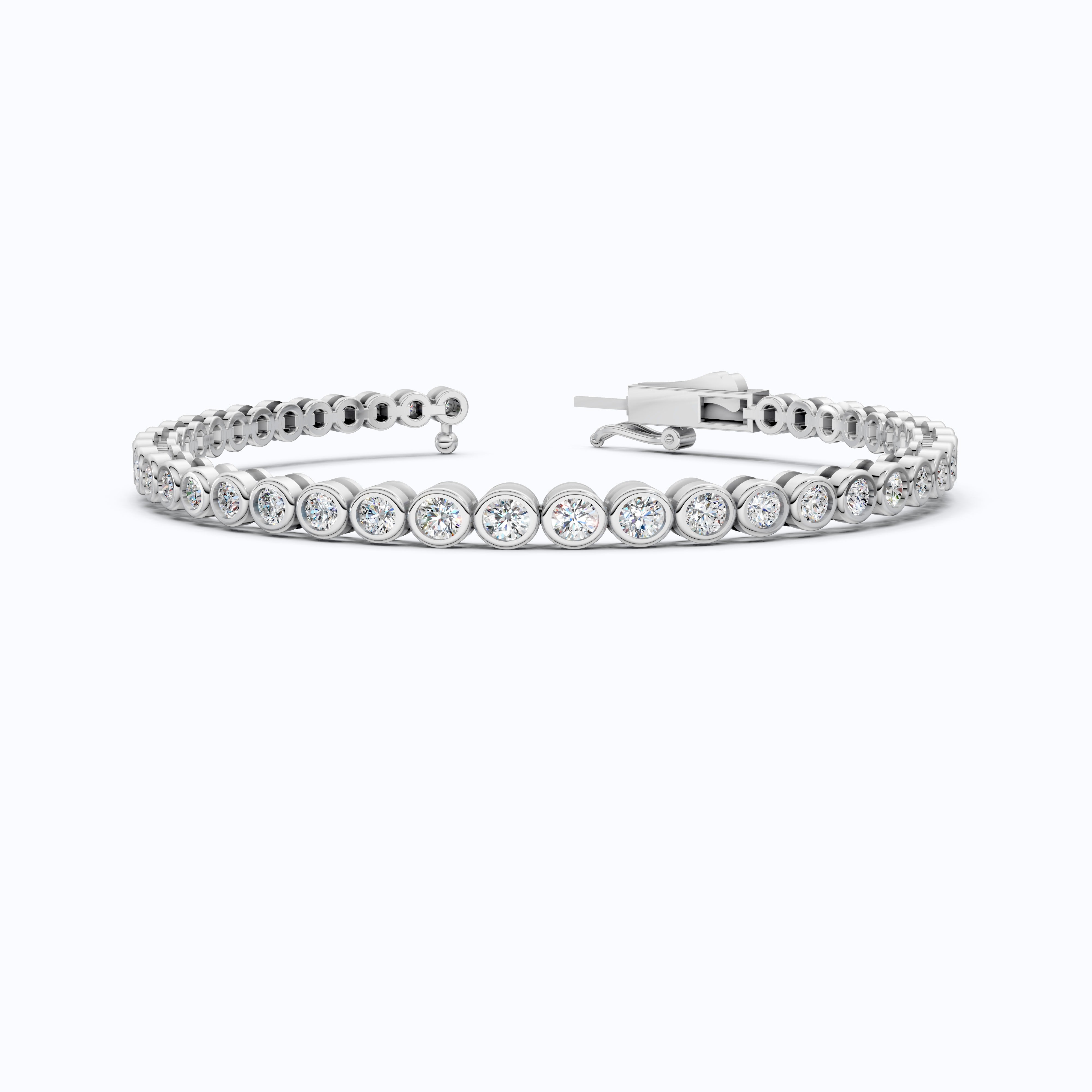 Minimalist Sleek Bezel-Set Round Tennis Bracelet in Lab Diamond – 14k Rose Gold, Gift for Women, Elegant Dainty Bracelet