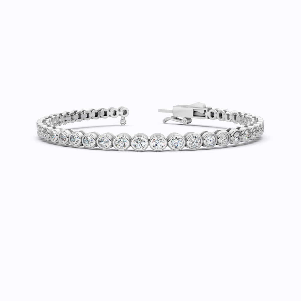 Minimalist Sleek Bezel-Set Round Tennis Bracelet in Lab Diamond – 14k Rose Gold, Gift for Women, Elegant Dainty Bracelet