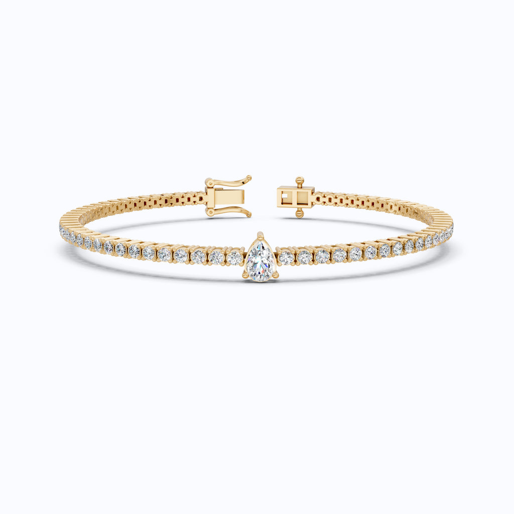 Teardrop Center Tennis Bracelet in 14k Solid Gold,  0.50 CT Pear Cut Lab Grown Diamond Bracelet, Bridal Jewelry Gift