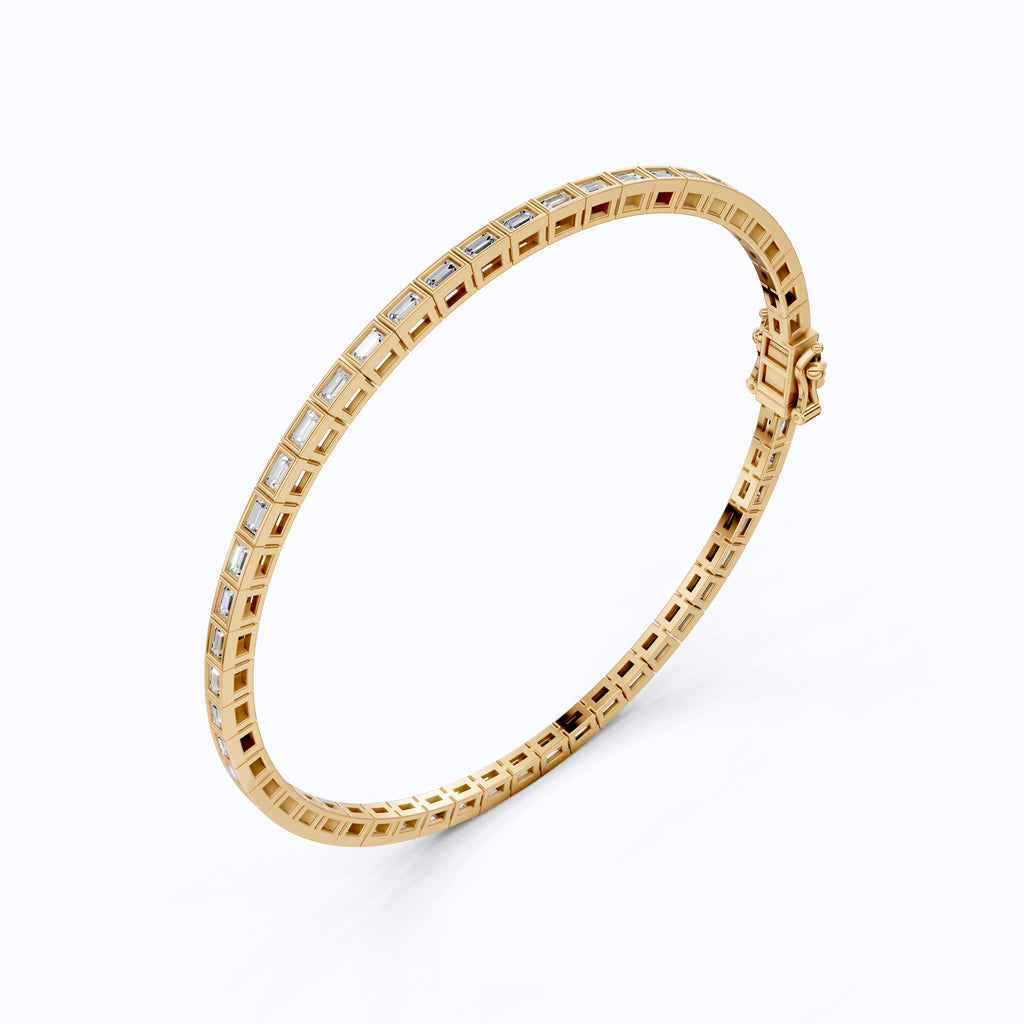 Luxury Bezel Set Tennis Bracelet in 14k Solid Gold, 2.55 TCW Baguette Cut Lab Grown Diamonds, Wedding Gift for Women, Handmade Jewellry