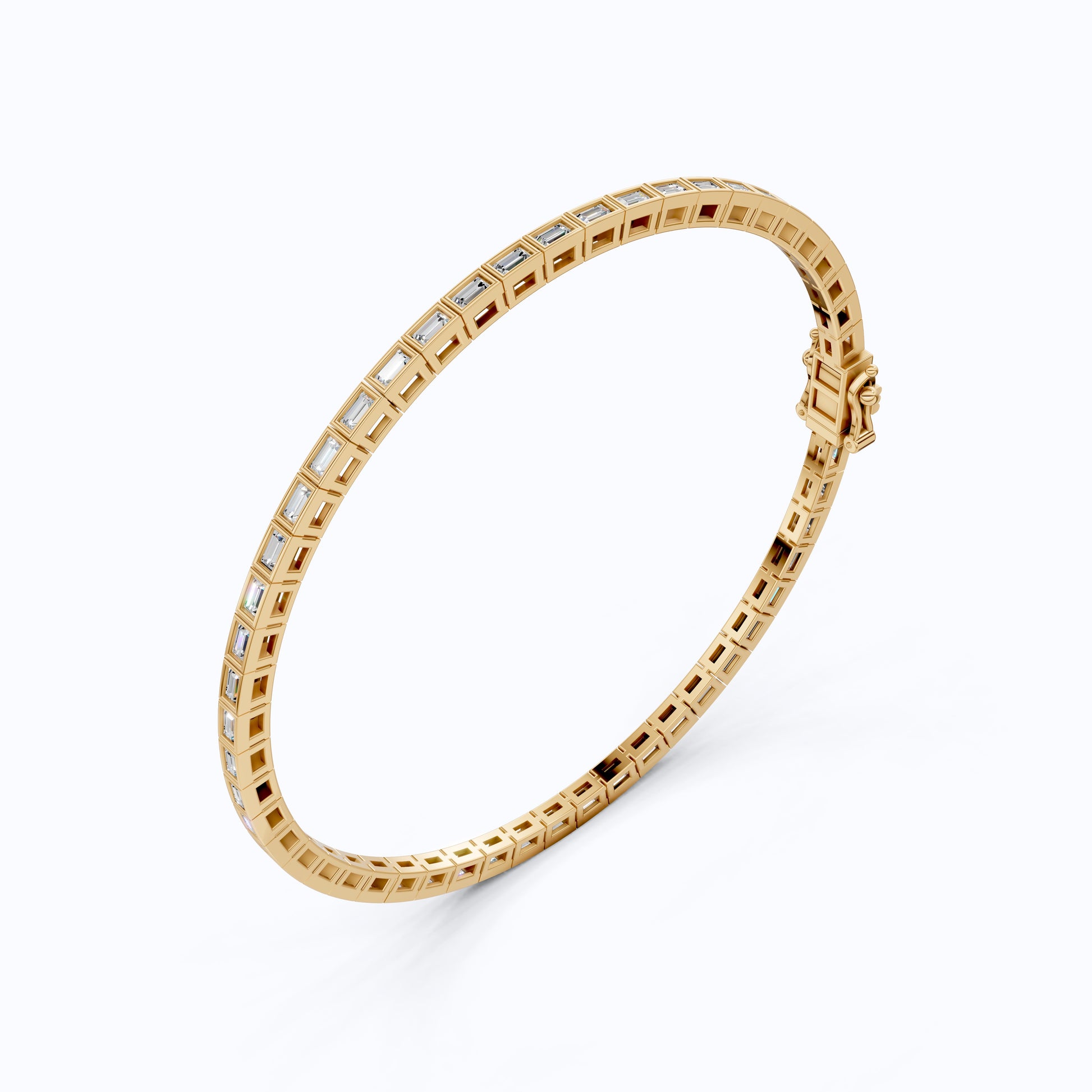 Luxury Bezel Set Tennis Bracelet in 14k Solid Gold, 2.55 TCW Baguette Cut Lab Grown Diamonds, Wedding Gift for Women, Handmade Jewellry