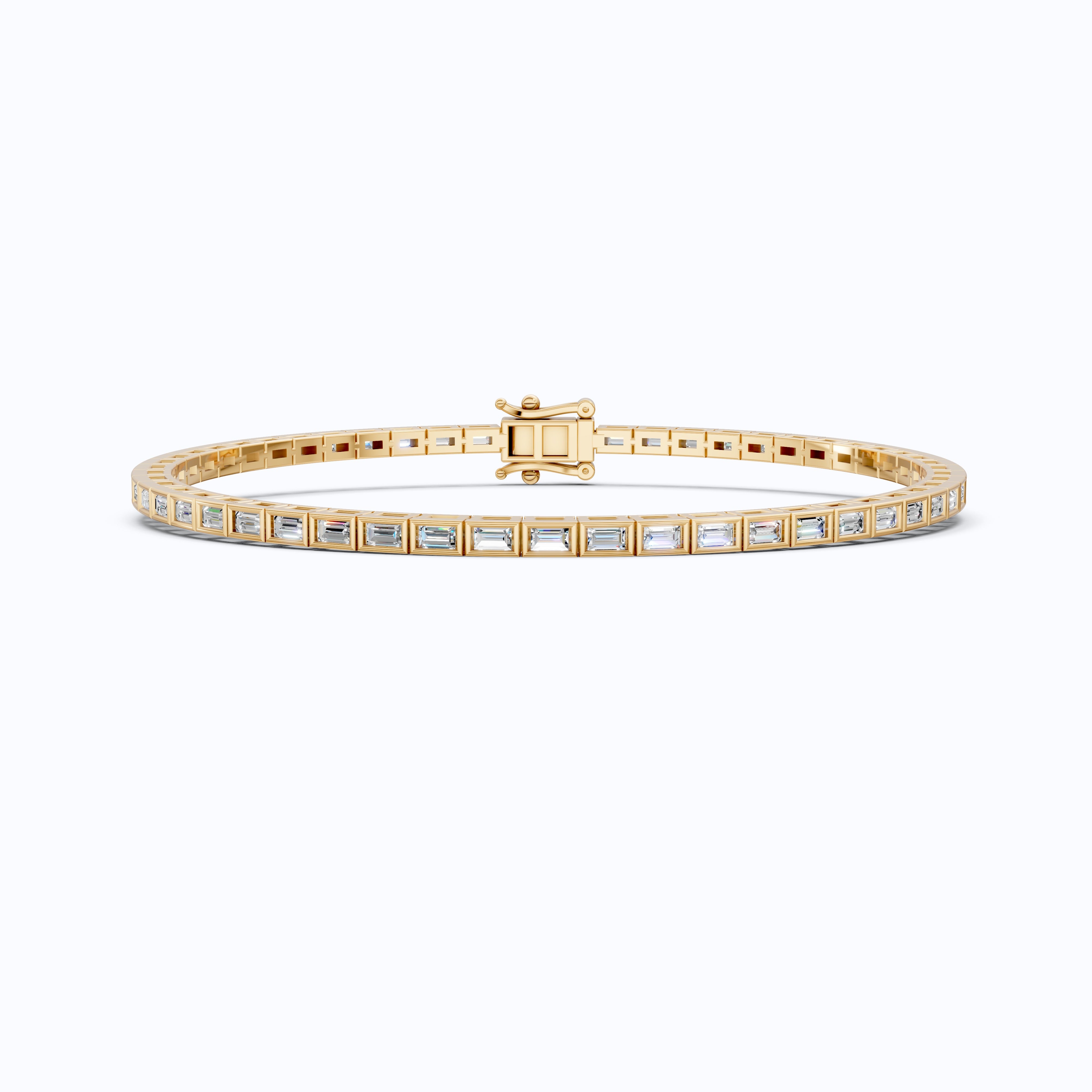 Luxury Bezel Set Tennis Bracelet in 14k Solid Gold, 2.55 TCW Baguette Cut Lab Grown Diamonds, Wedding Gift for Women, Handmade Jewellry