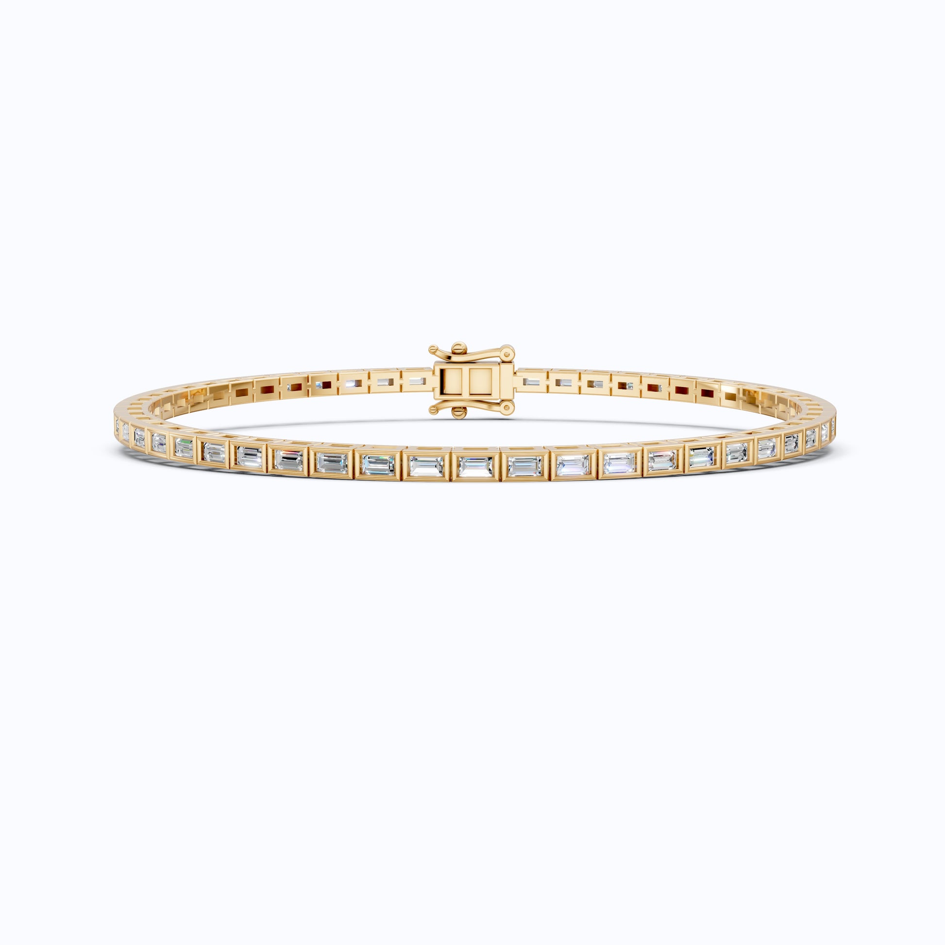 Luxury Bezel Set Tennis Bracelet in 14k Solid Gold, 2.55 TCW Baguette Cut Lab Grown Diamonds, Wedding Gift for Women, Handmade Jewellry