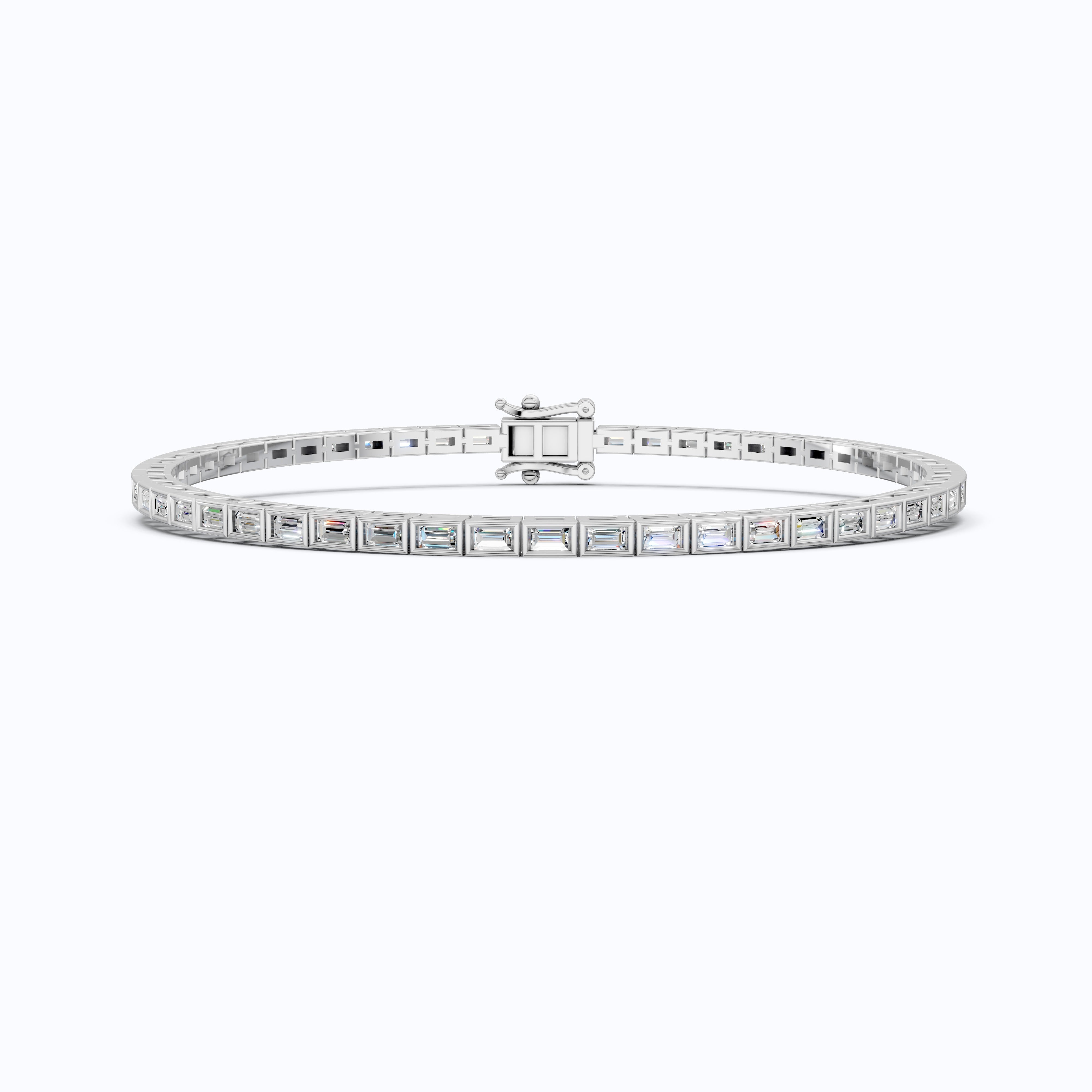 Luxury Bezel Set Tennis Bracelet in 14k Solid Gold, 2.55 TCW Baguette Cut Lab Grown Diamonds, Wedding Gift for Women, Handmade Jewellry