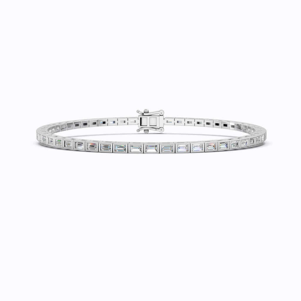 Luxury Bezel Set Tennis Bracelet in 14k Solid Gold, 2.55 TCW Baguette Cut Lab Grown Diamonds, Wedding Gift for Women, Handmade Jewellry