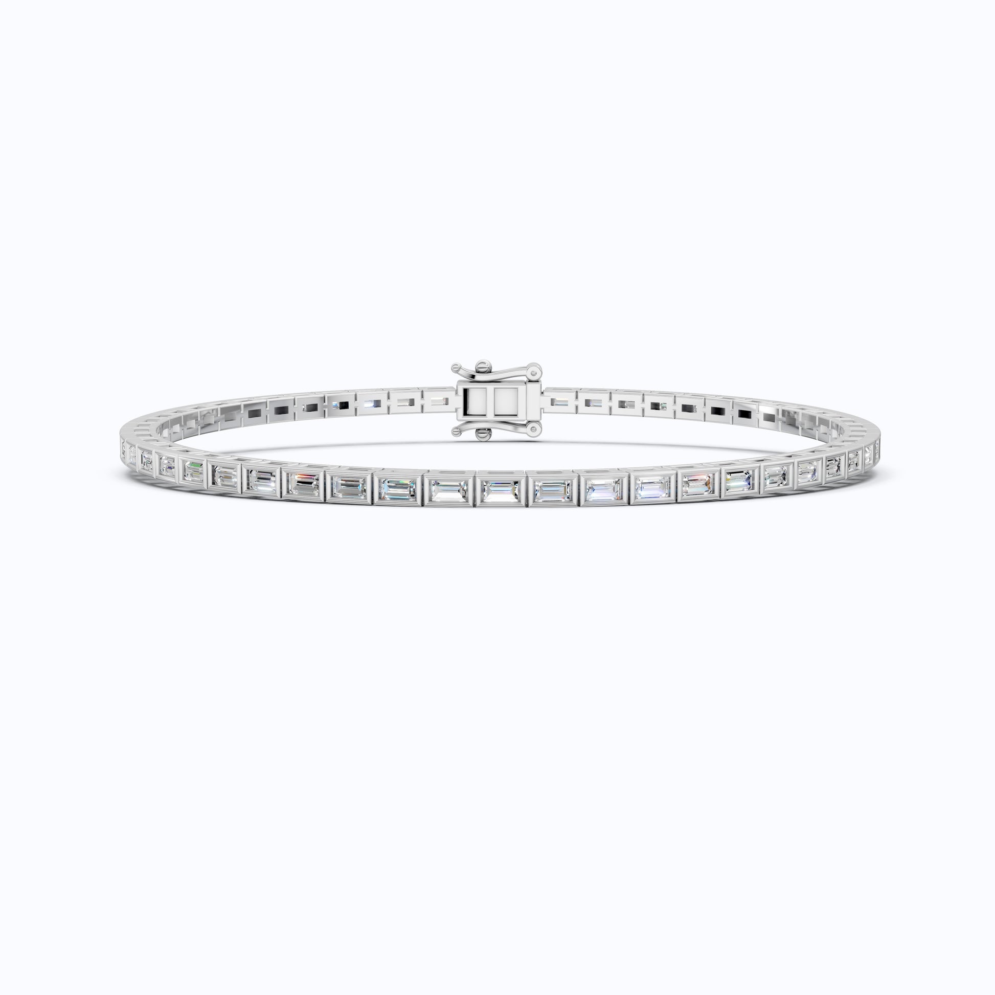 Luxury Bezel Set Tennis Bracelet in 14k Solid Gold, 2.55 TCW Baguette Cut Lab Grown Diamonds, Wedding Gift for Women, Handmade Jewellry
