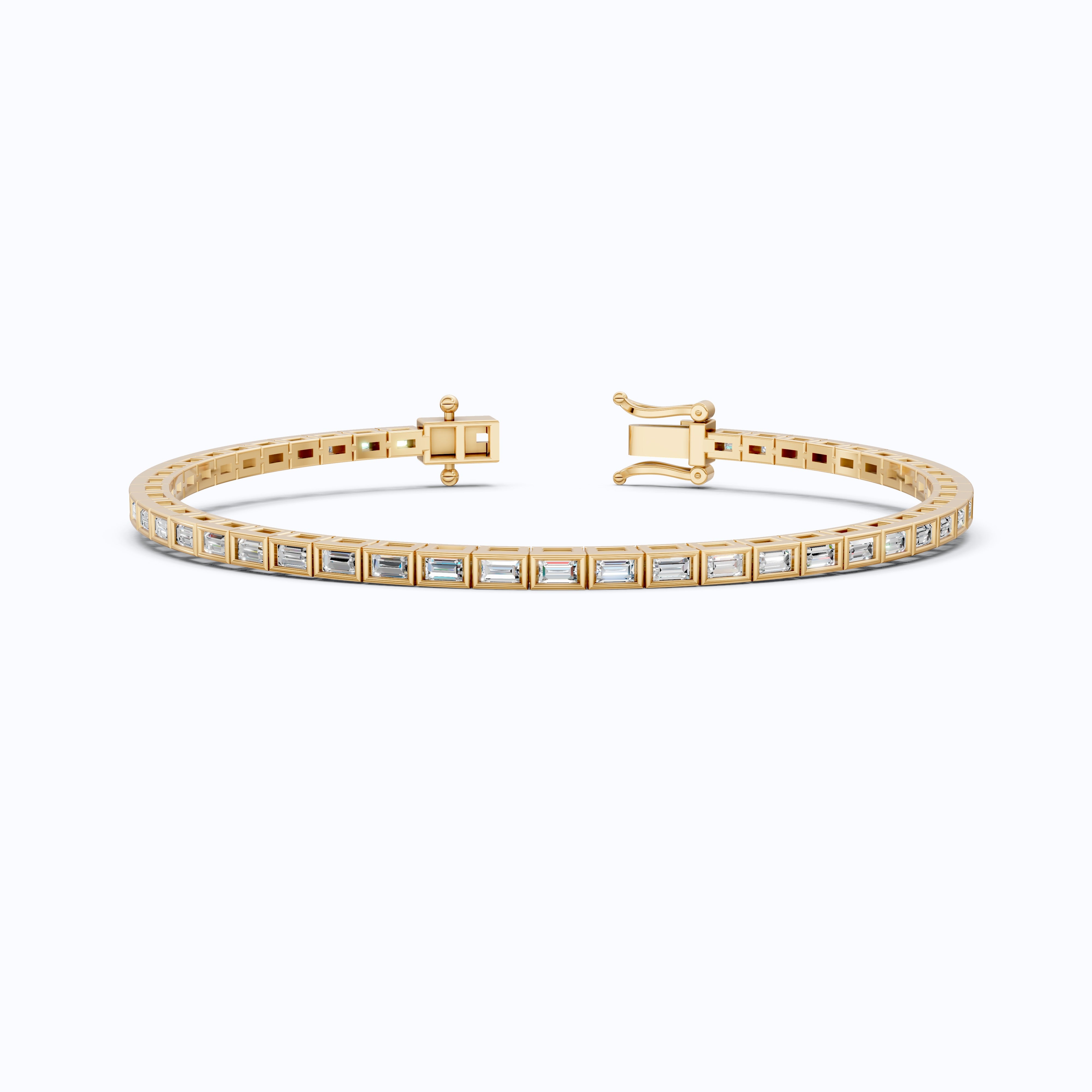 Luxury Bezel Set Tennis Bracelet in 14k Solid Gold, 2.55 TCW Baguette Cut Lab Grown Diamonds, Wedding Gift for Women, Handmade Jewellry