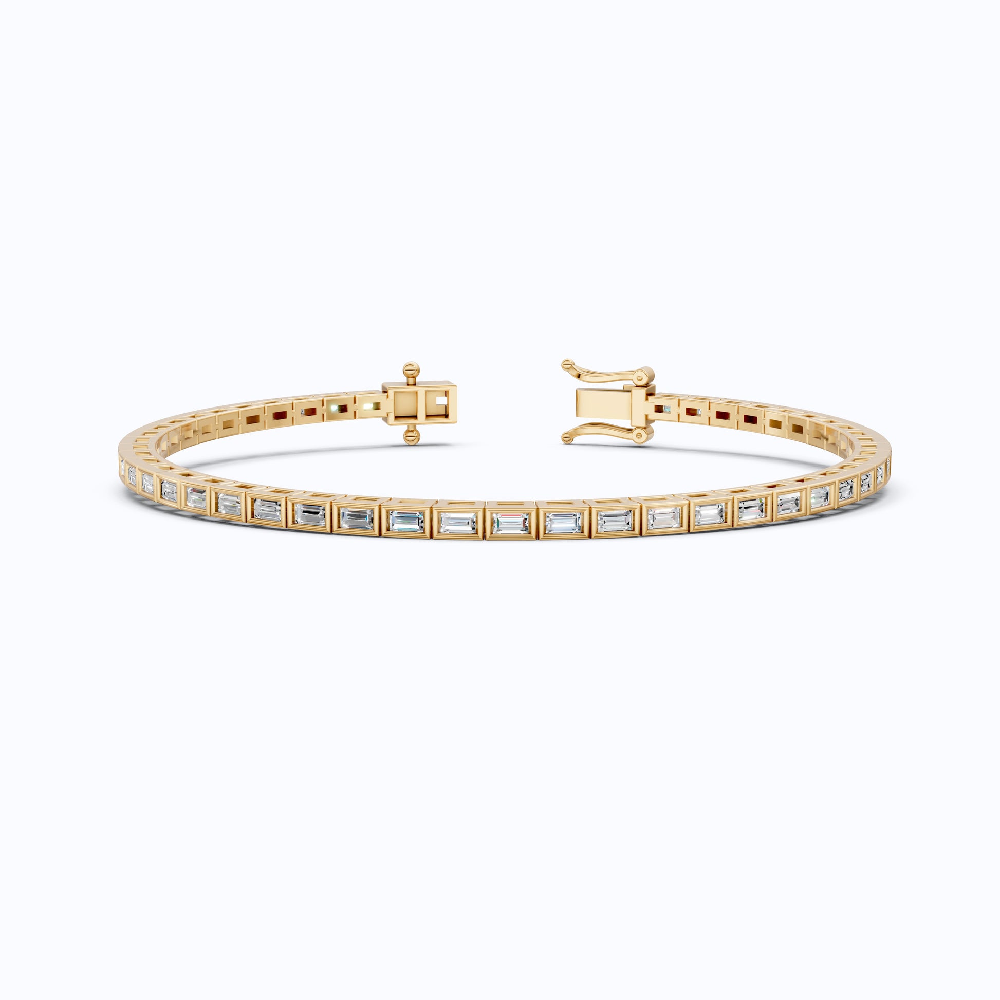 Luxury Bezel Set Tennis Bracelet in 14k Solid Gold, 2.55 TCW Baguette Cut Lab Grown Diamonds, Wedding Gift for Women, Handmade Jewellry