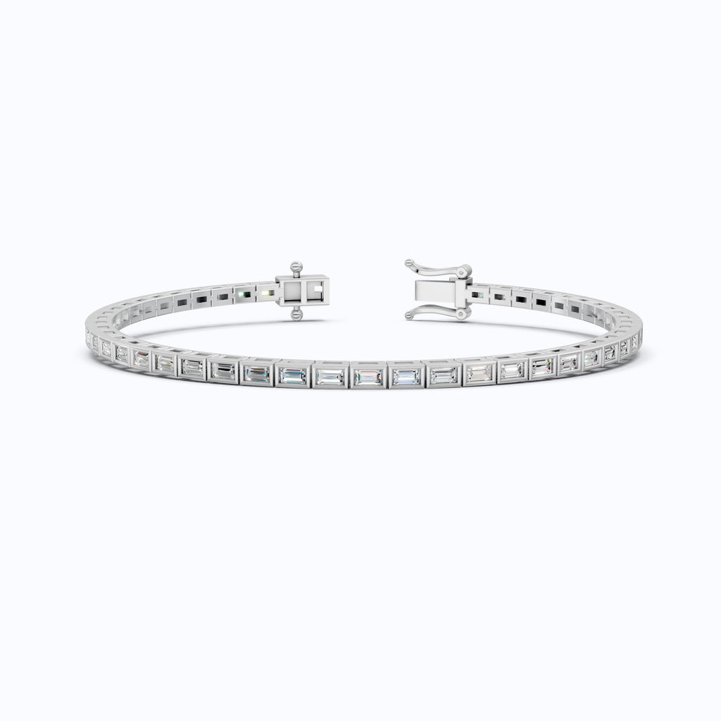 Luxury Bezel Set Tennis Bracelet in 14k Solid Gold, 2.55 TCW Baguette Cut Lab Grown Diamonds, Wedding Gift for Women, Handmade Jewellry