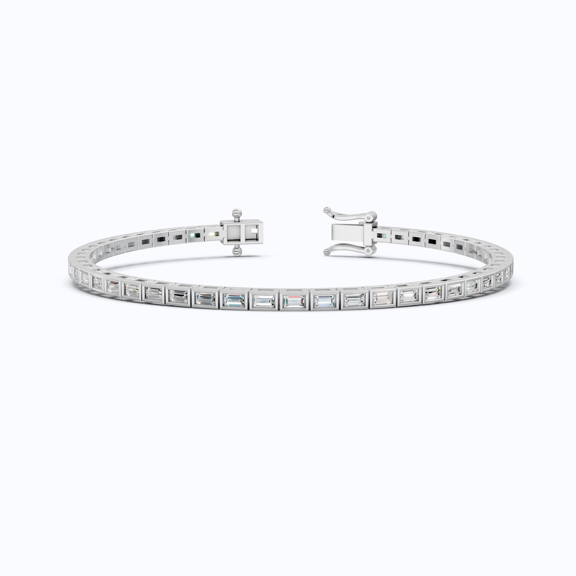 Luxury Bezel Set Tennis Bracelet in 14k Solid Gold, 2.55 TCW Baguette Cut Lab Grown Diamonds, Wedding Gift for Women, Handmade Jewellry