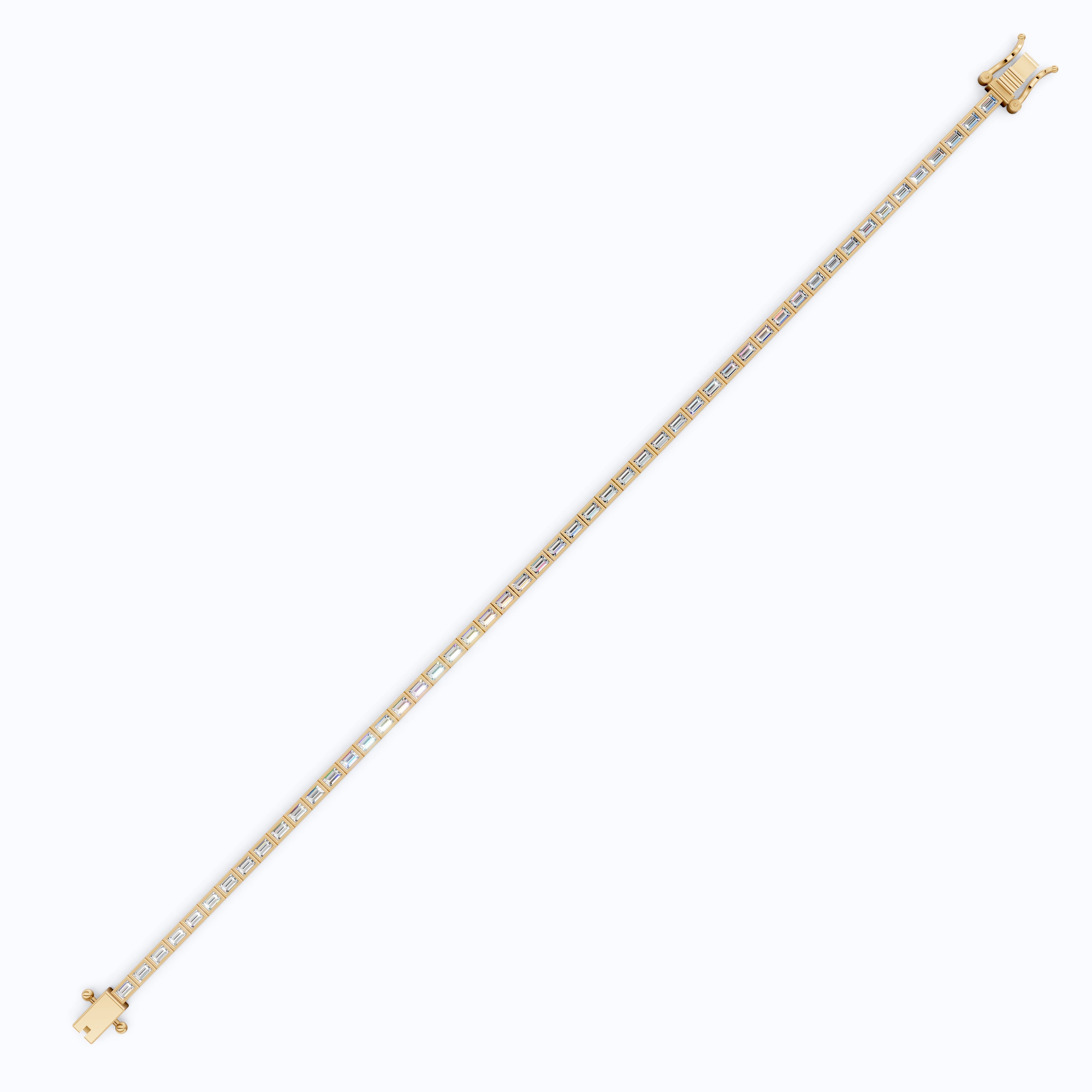 Luxury Bezel Set Tennis Bracelet in 14k Solid Gold, 2.55 TCW Baguette Cut Lab Grown Diamonds, Wedding Gift for Women, Handmade Jewellry