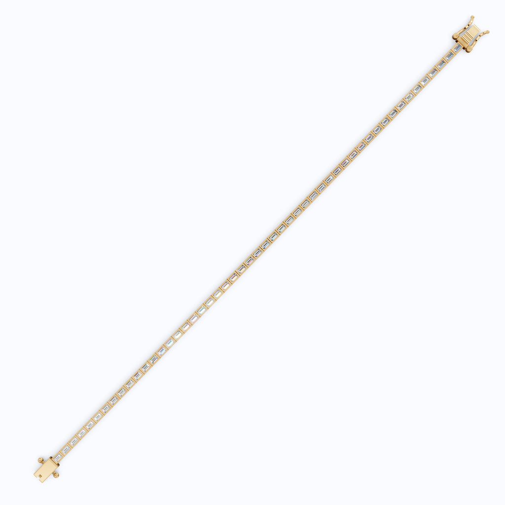 Luxury Bezel Set Tennis Bracelet in 14k Solid Gold, 2.55 TCW Baguette Cut Lab Grown Diamonds, Wedding Gift for Women, Handmade Jewellry