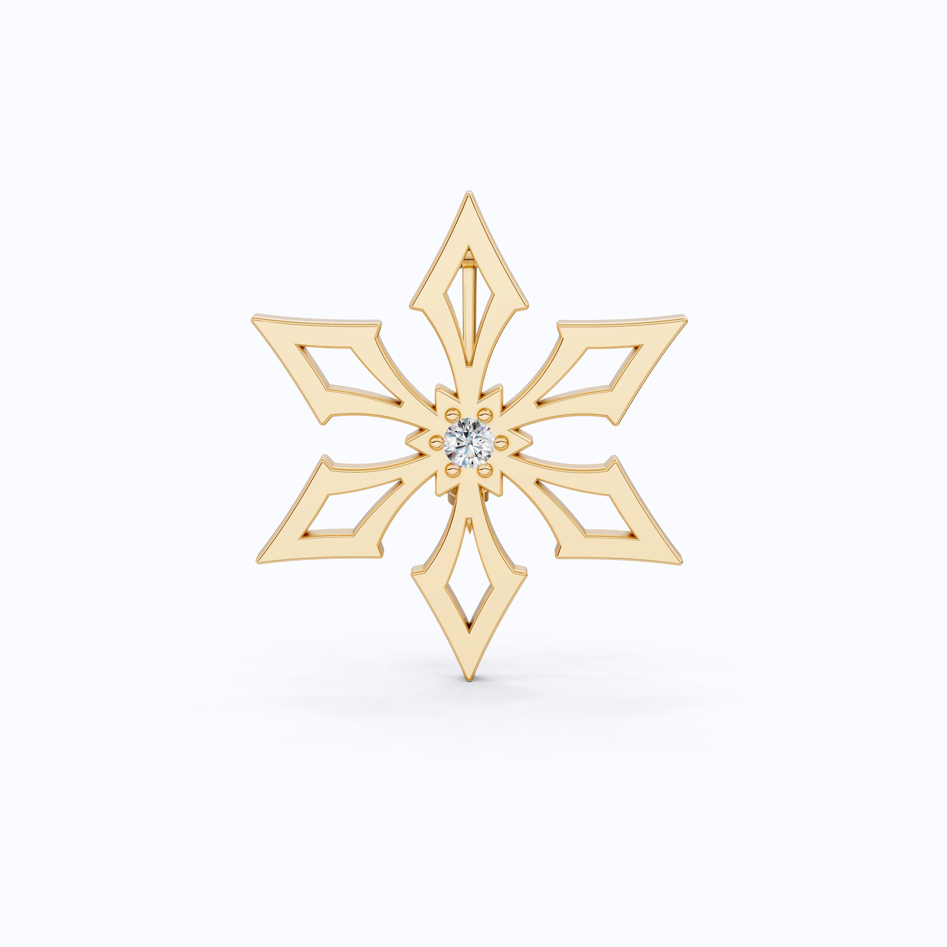 Trendy Snowflake Diamond Brooch in 14K White Gold, Modern Winter Star Jewelry, Gift for Her, Handmade Bridal Accessory, Geometric Brooch Gift